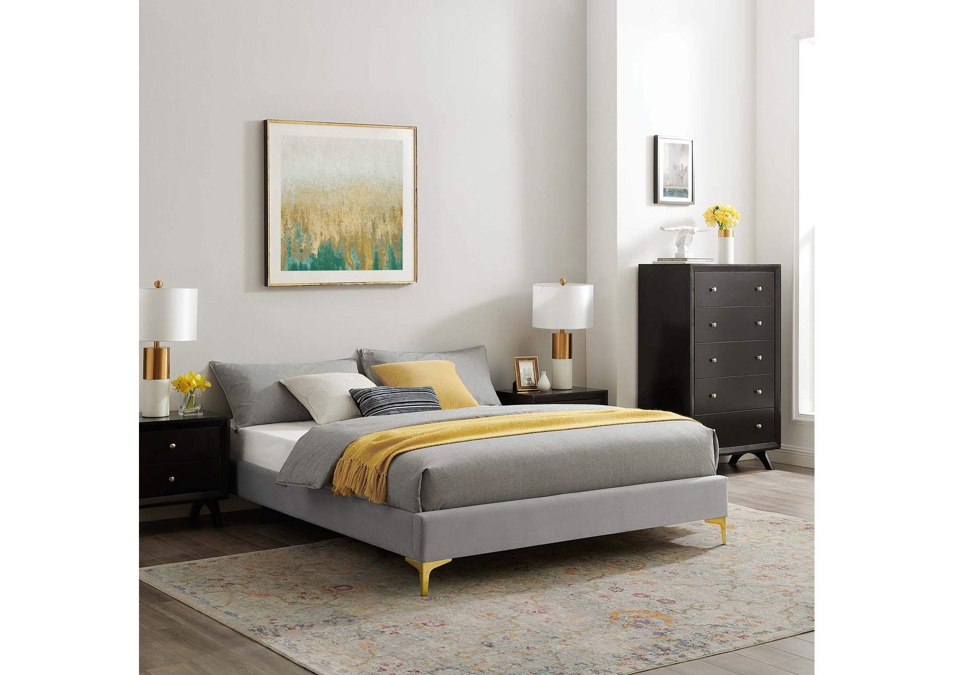 Light Gray Sutton Twin Performance Velvet Bed Frame,Modway