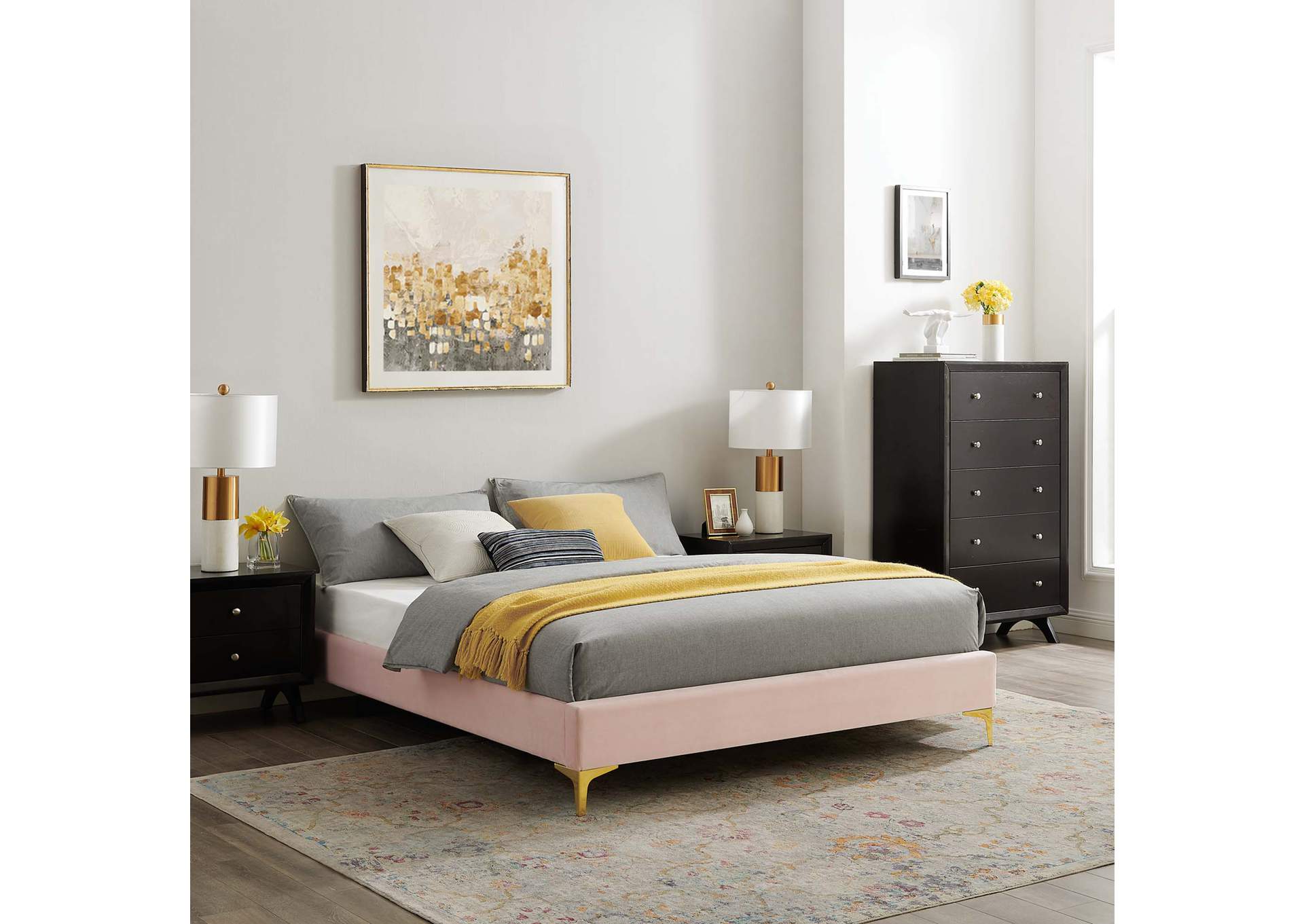 Pink Sutton Twin Performance Velvet Bed Frame,Modway