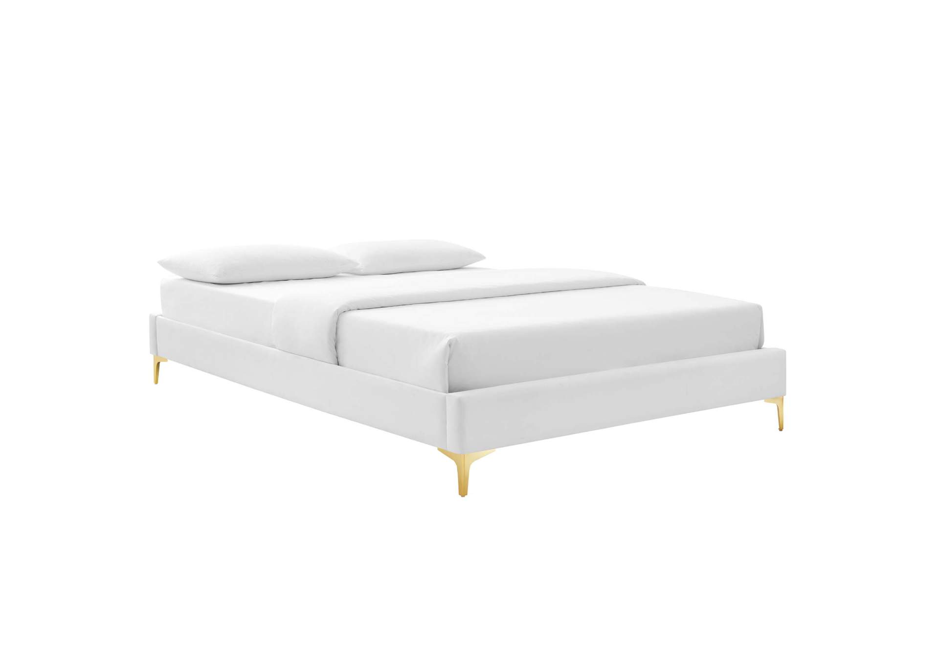 White Sutton Twin Performance Velvet Bed Frame,Modway