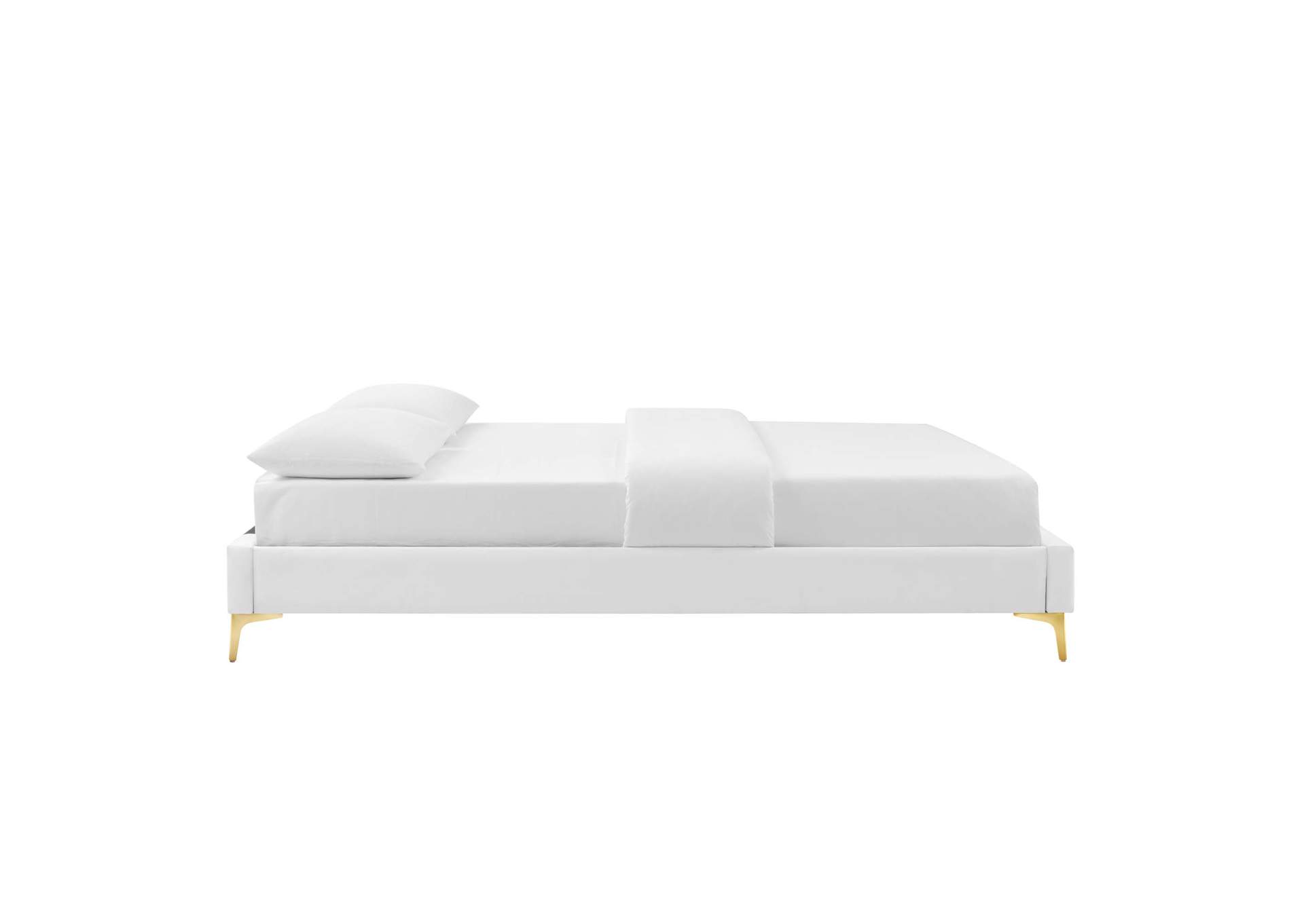 White Sutton Twin Performance Velvet Bed Frame,Modway