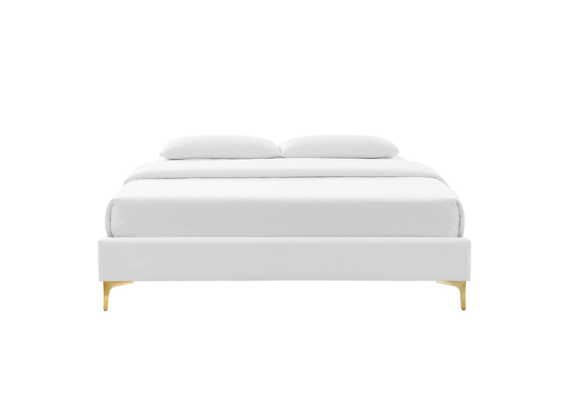 White Sutton Twin Performance Velvet Bed Frame,Modway