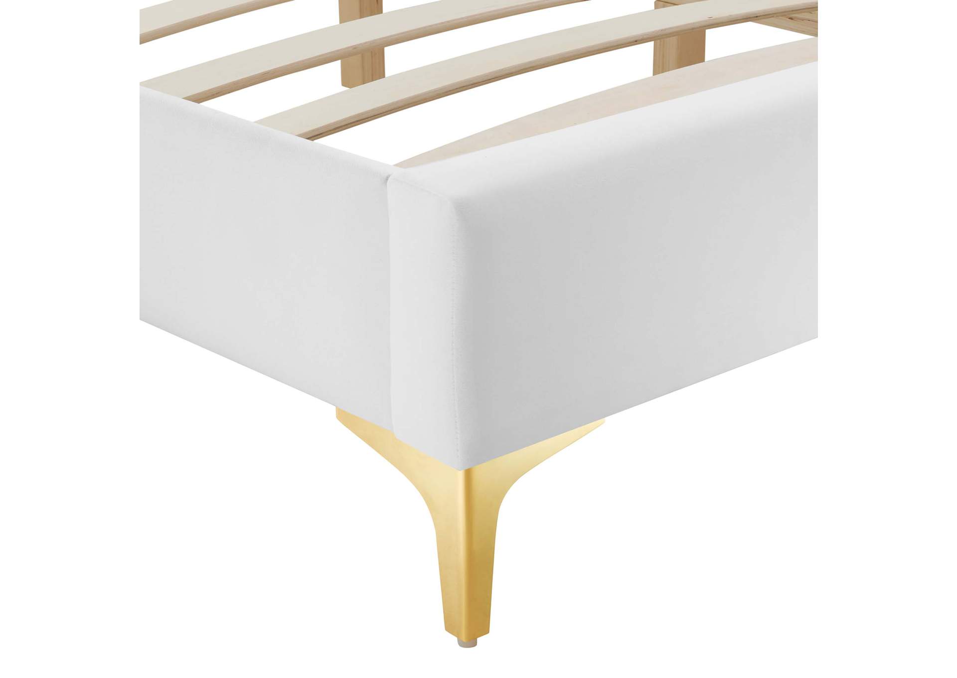 White Sutton Twin Performance Velvet Bed Frame,Modway