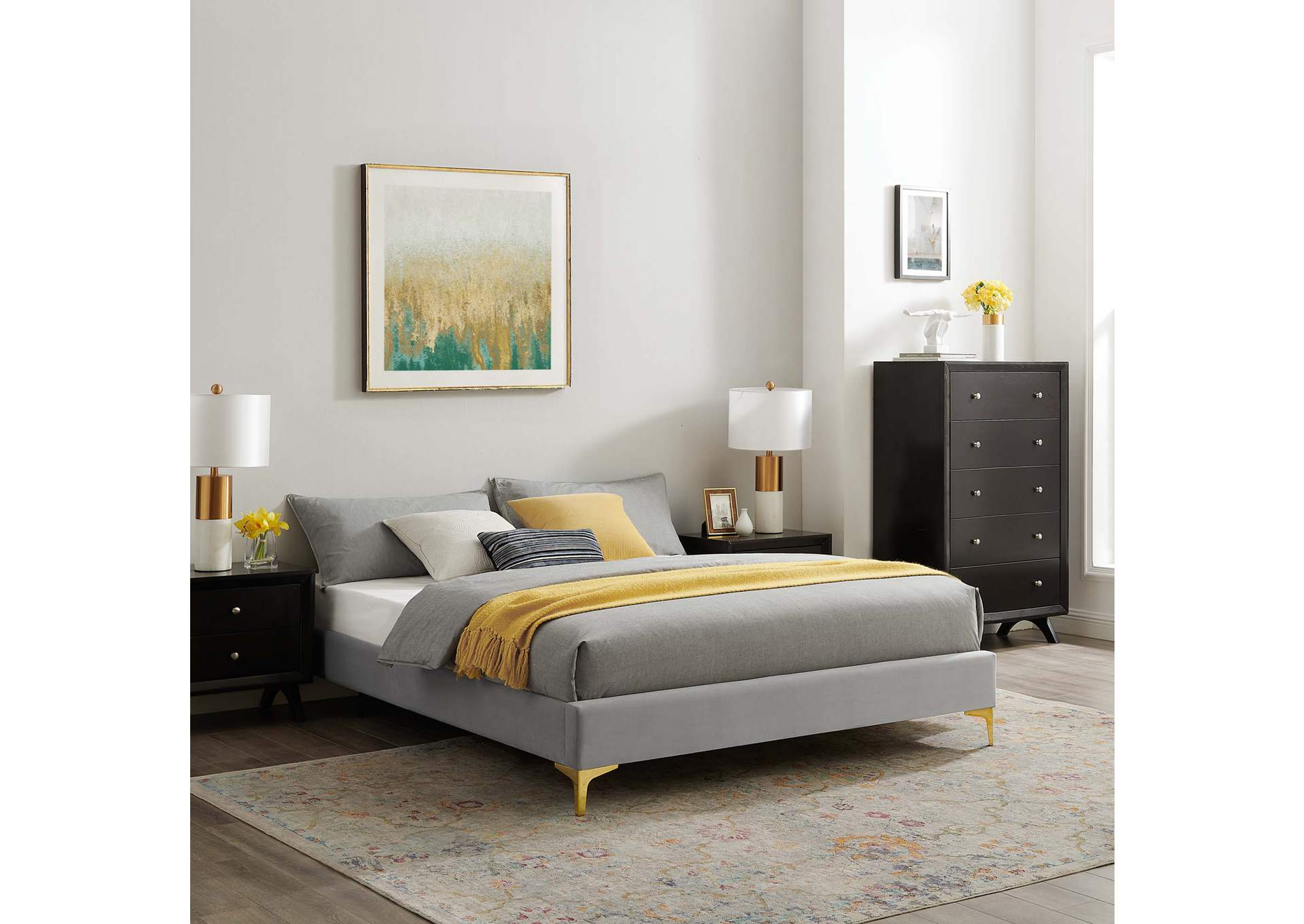 Light Gray Sutton King Performance Velvet Bed Frame,Modway