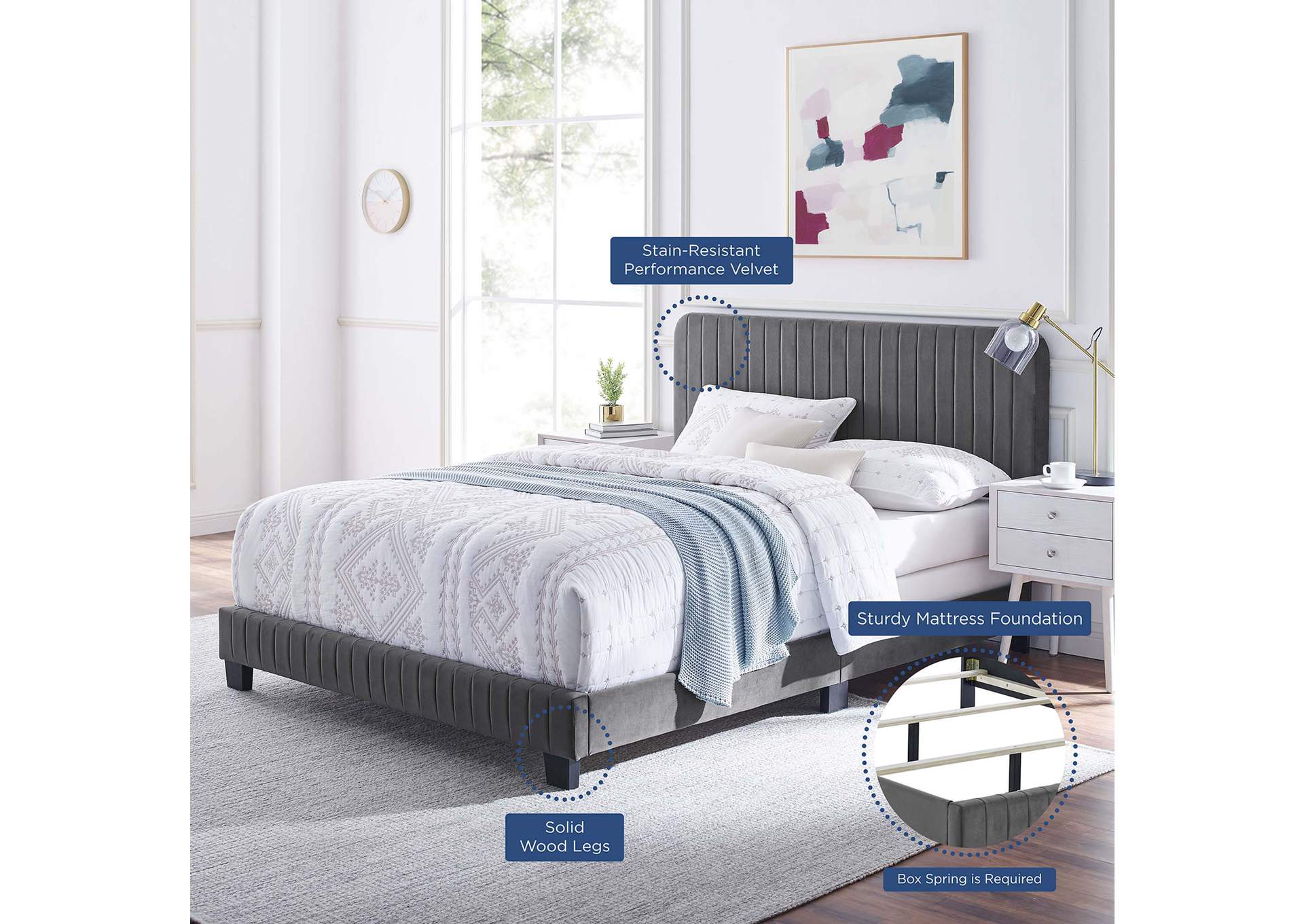 Celine Channel Tufted Performance Velvet King Bed,Modway