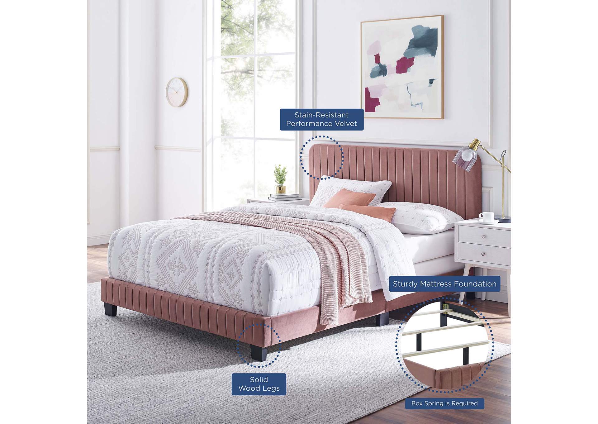 Celine Channel Tufted Performance Velvet Queen Bed,Modway