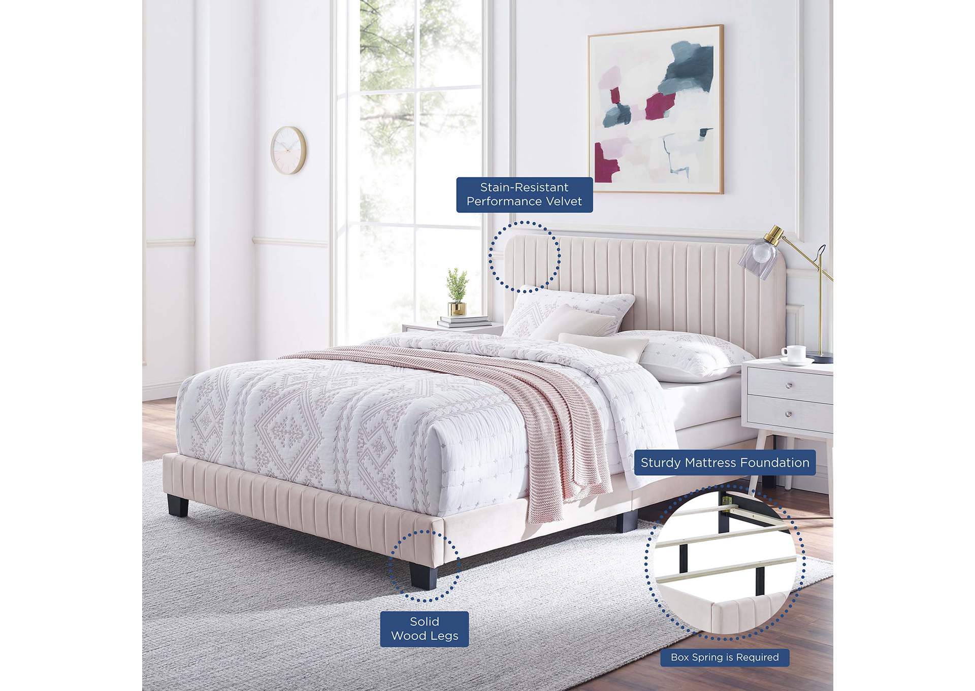 Celine Channel Tufted Performance Velvet Queen Bed,Modway