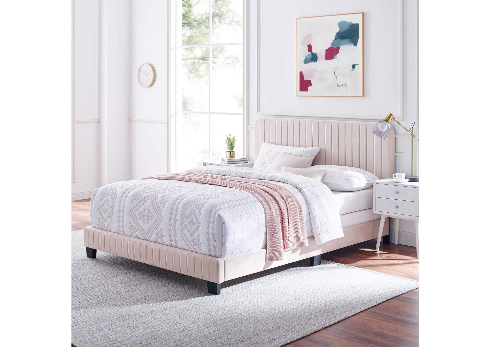 Celine Channel Tufted Performance Velvet Queen Bed,Modway