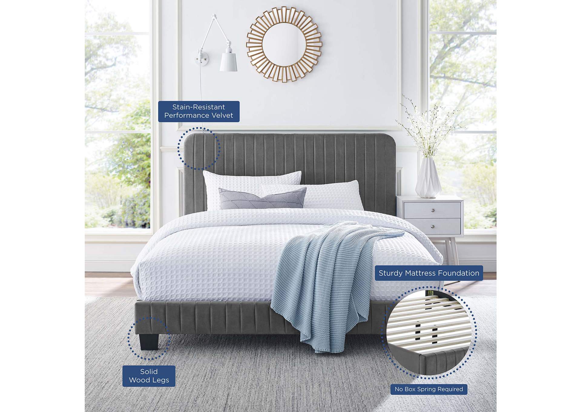 Celine Channel Tufted Performance Velvet King Platform Bed,Modway