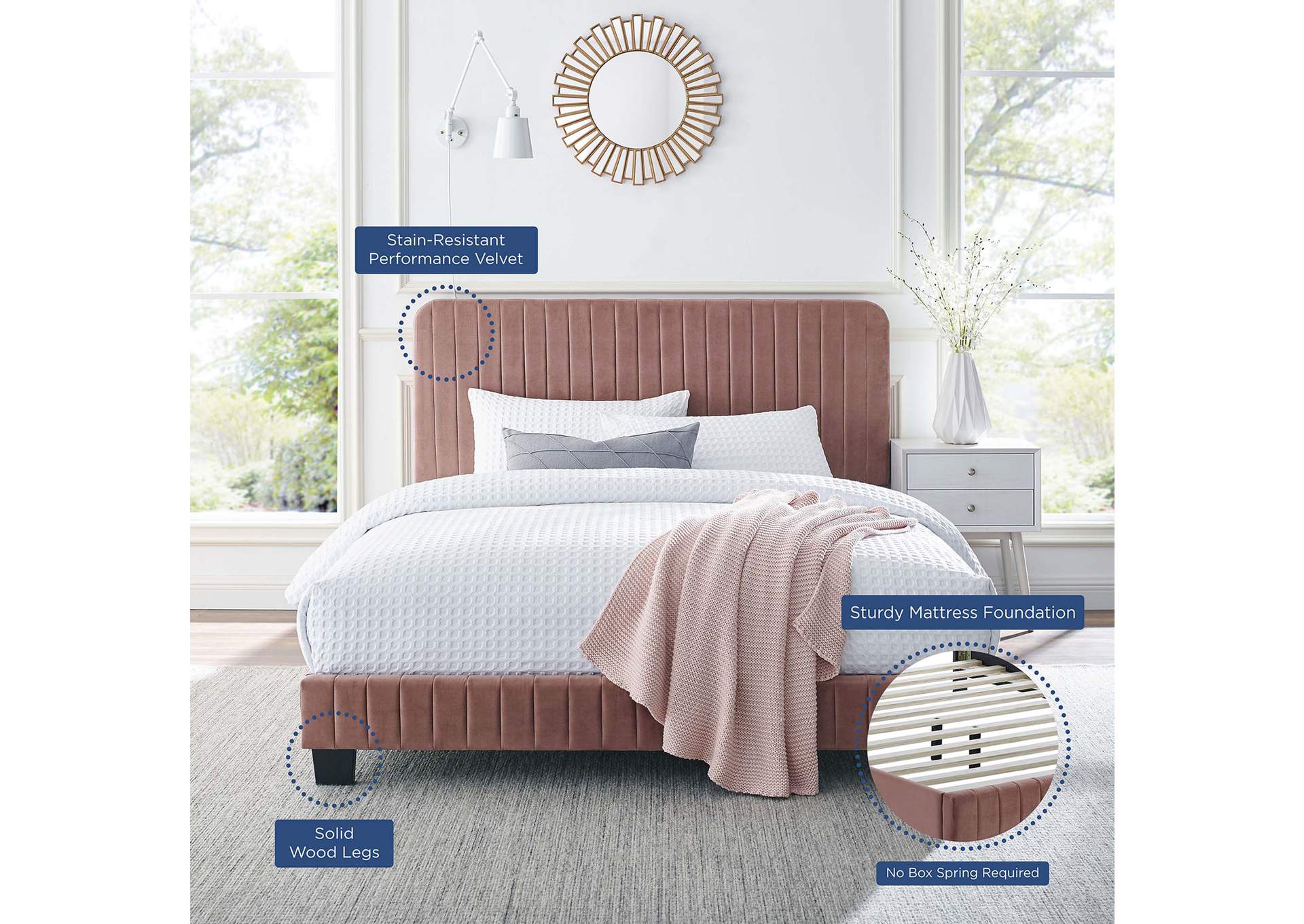 Celine Channel Tufted Performance Velvet Queen Platform Bed,Modway