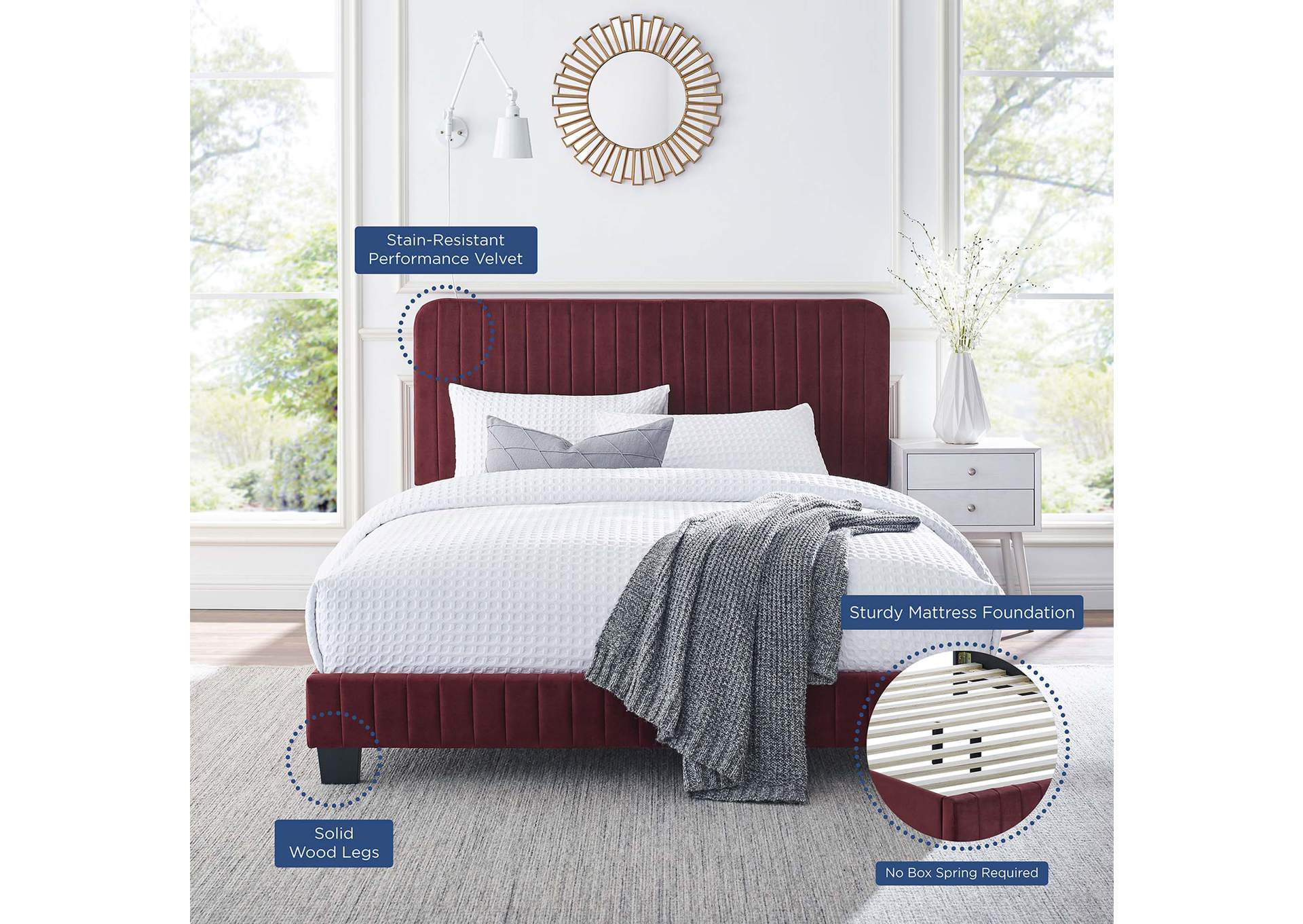 Celine Channel Tufted Performance Velvet Queen Platform Bed,Modway