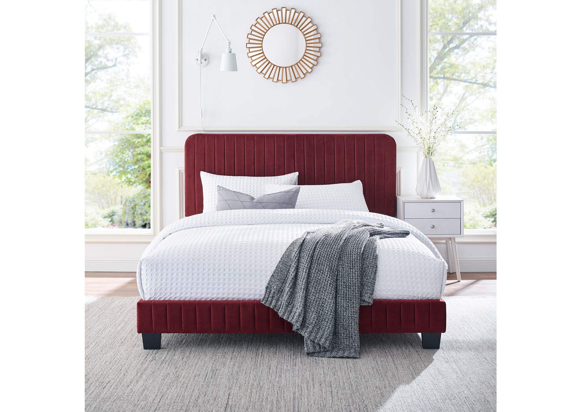 Celine Channel Tufted Performance Velvet Queen Platform Bed,Modway