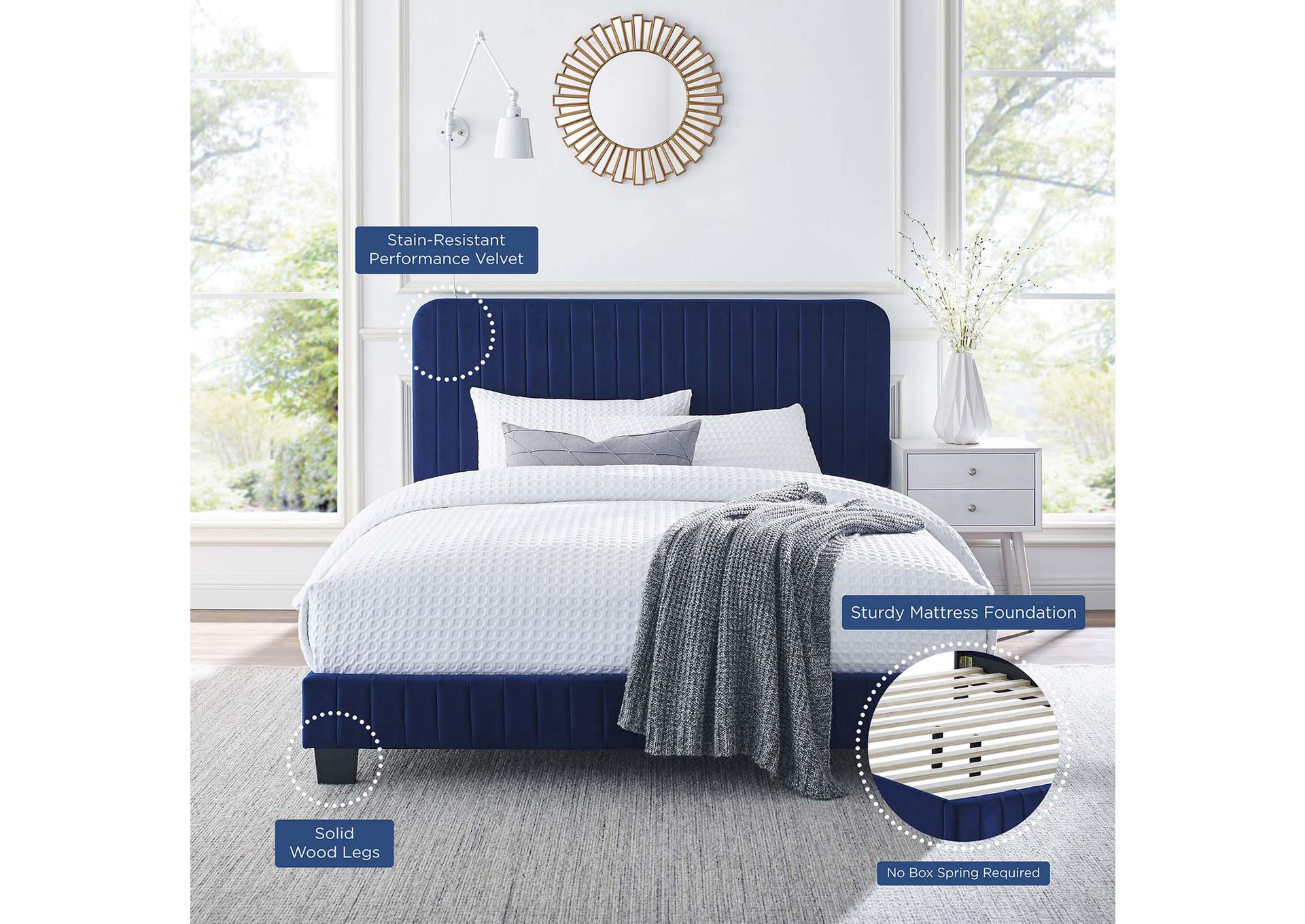 Celine Channel Tufted Performance Velvet Queen Platform Bed,Modway