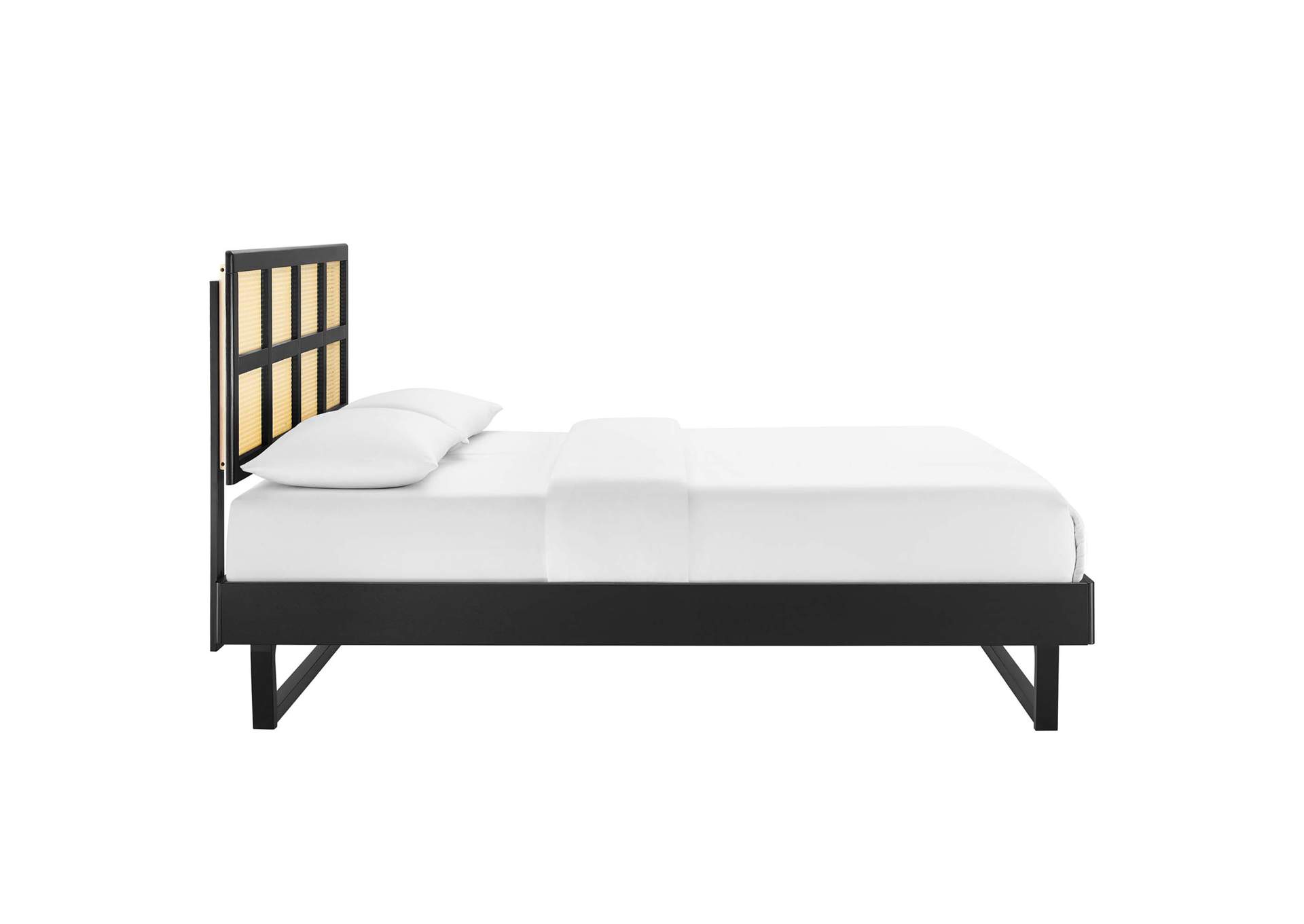 Black Sidney Cane and Wood Queen Platform Bed With Angular Legs,Modway