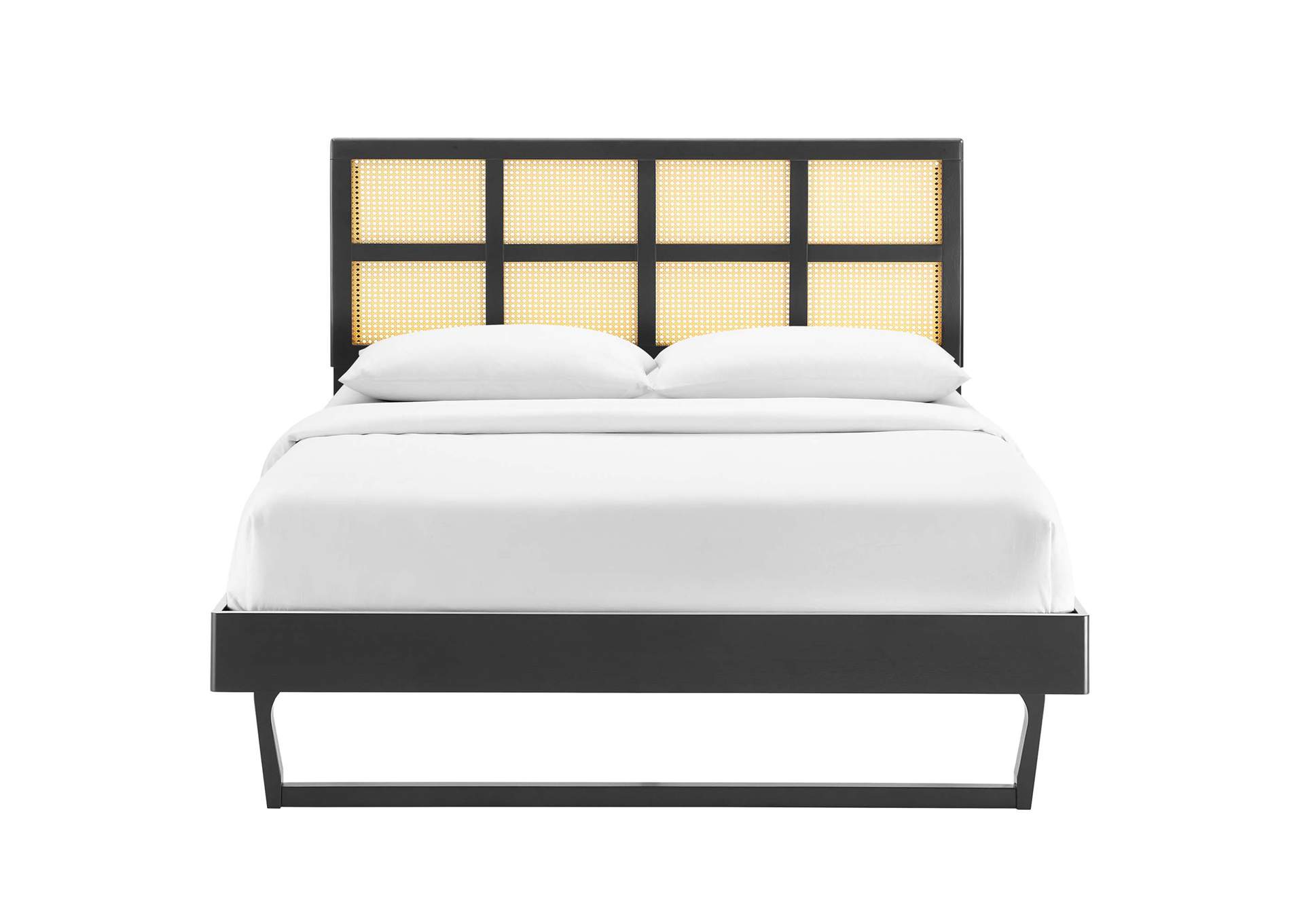 Black Sidney Cane and Wood Queen Platform Bed With Angular Legs,Modway