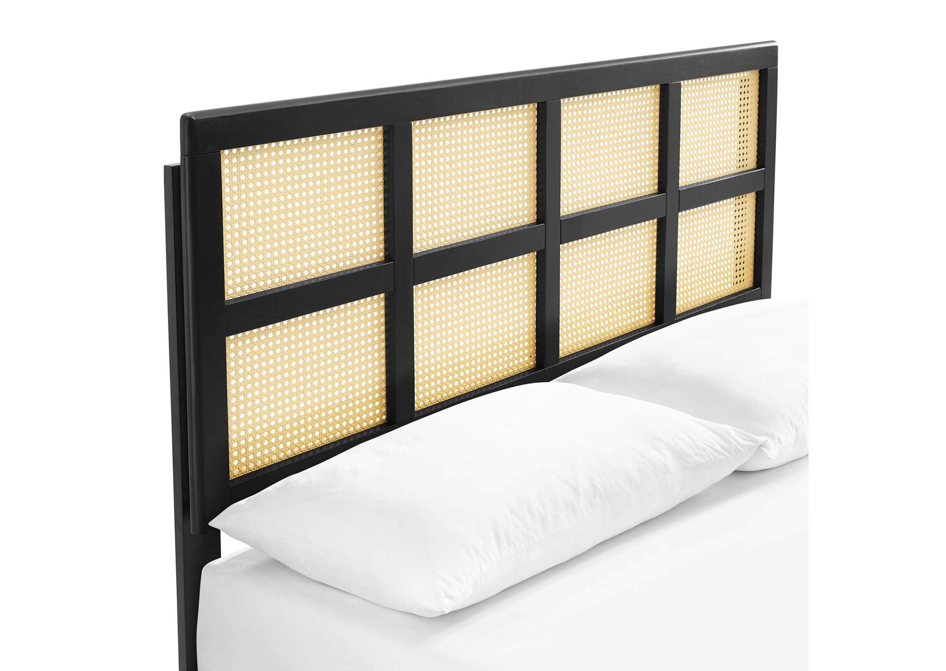 Black Sidney Cane and Wood Queen Platform Bed With Angular Legs,Modway