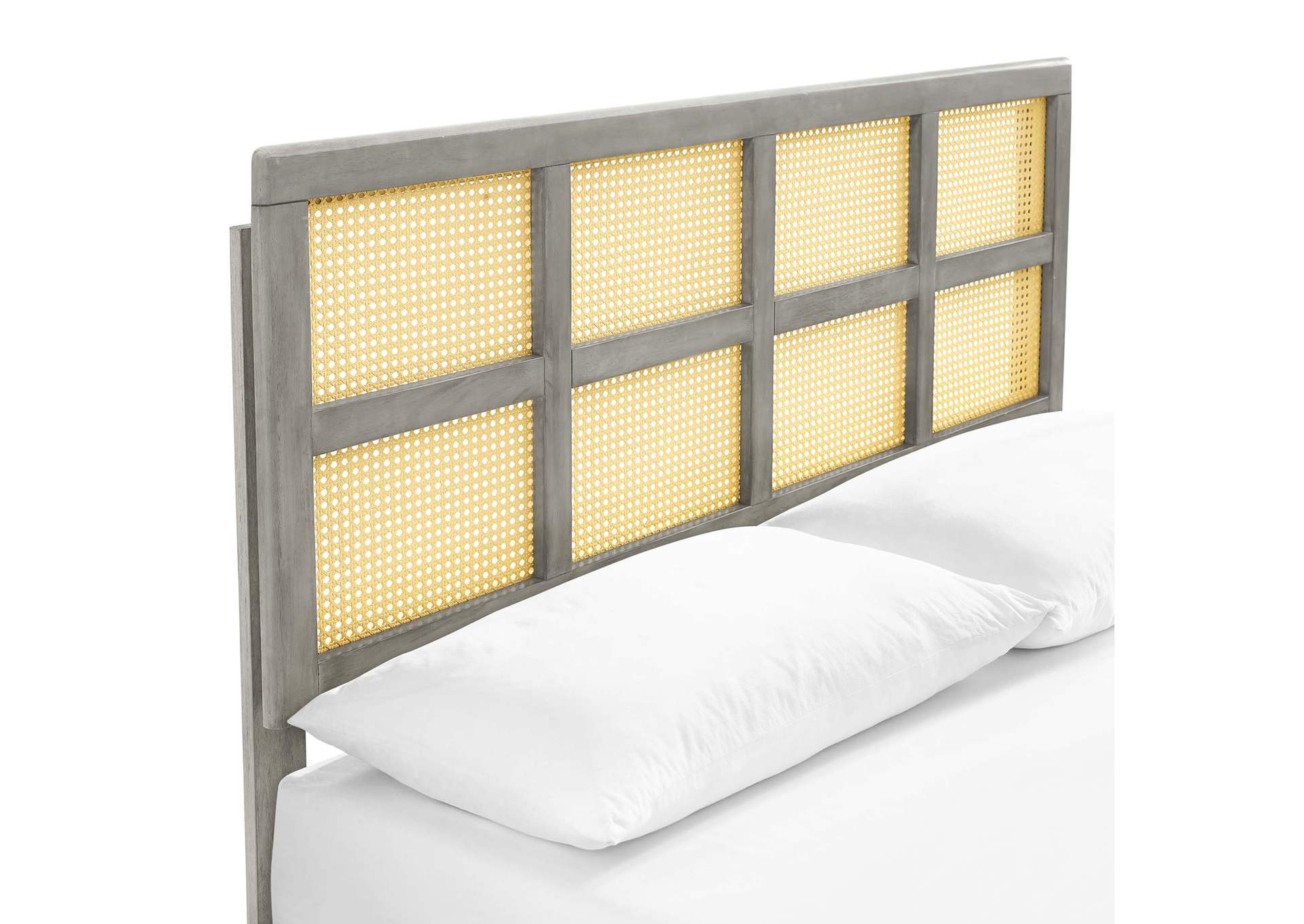Gray Sidney Cane and Wood Queen Platform Bed With Angular Legs,Modway