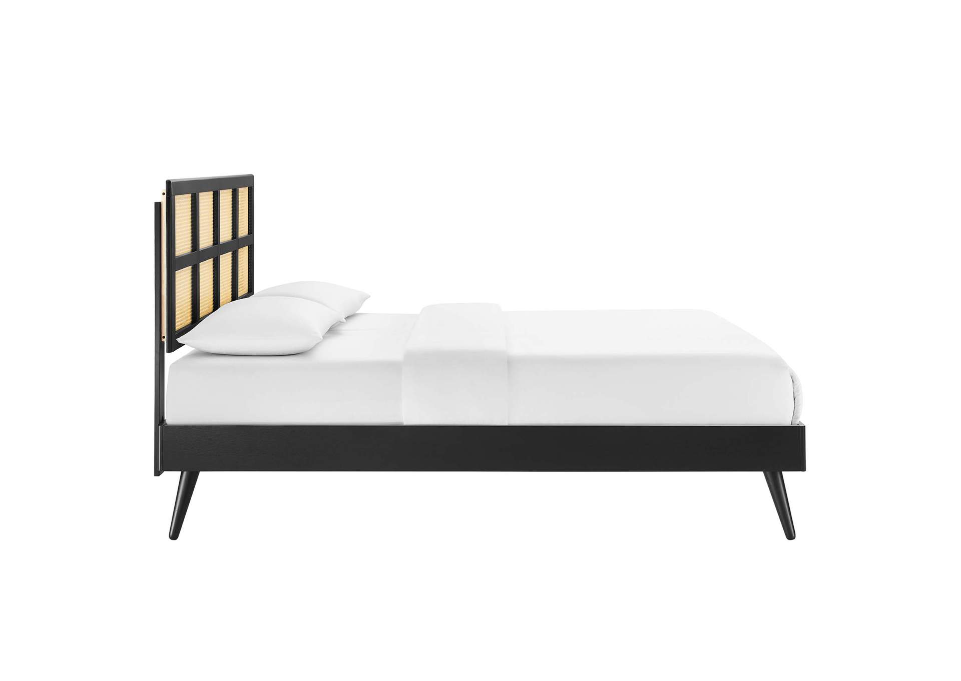 Black Sidney Cane and Wood Queen Platform Bed With Splayed Legs,Modway