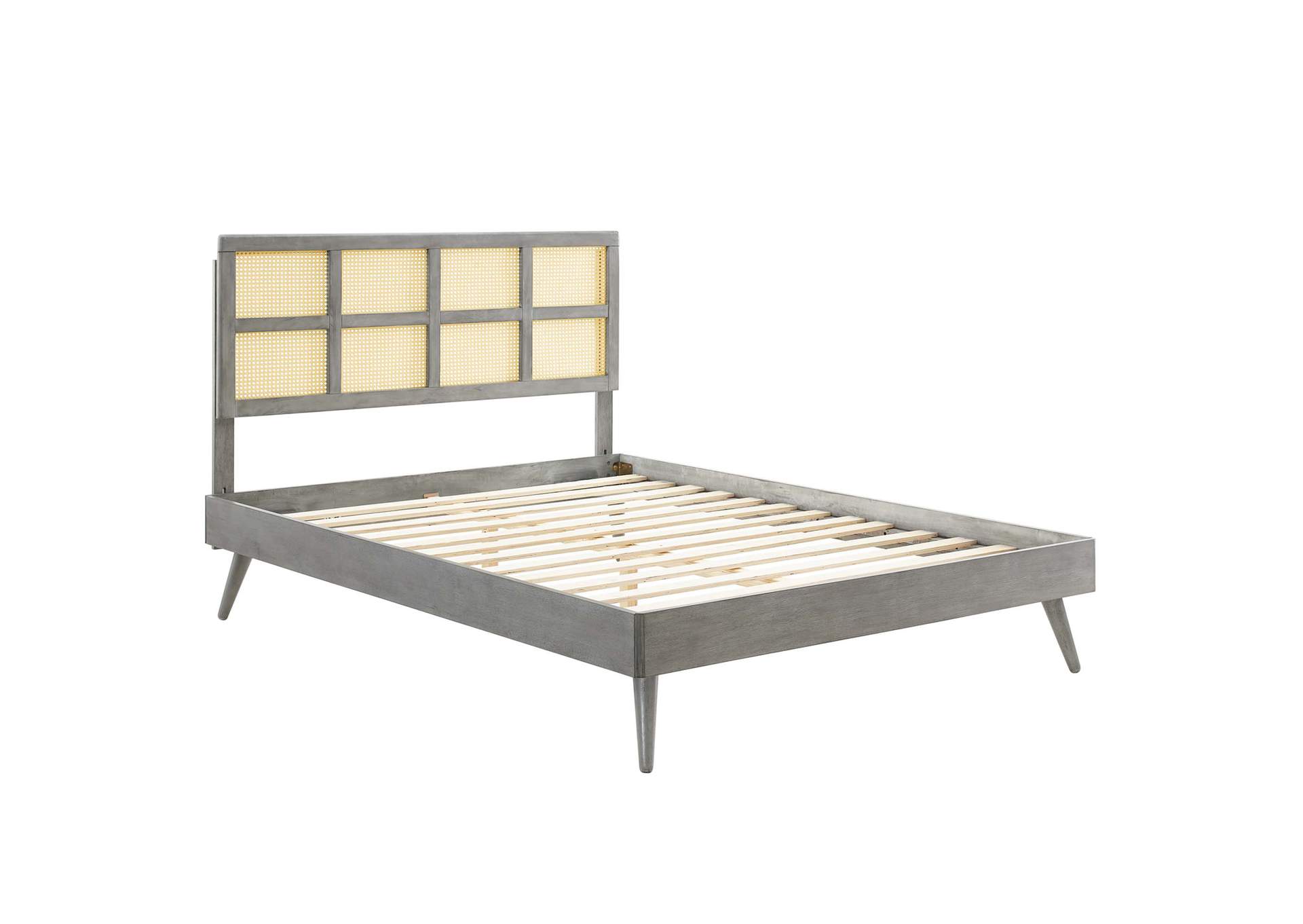 Gray Sidney Cane and Wood Queen Platform Bed With Splayed Legs,Modway