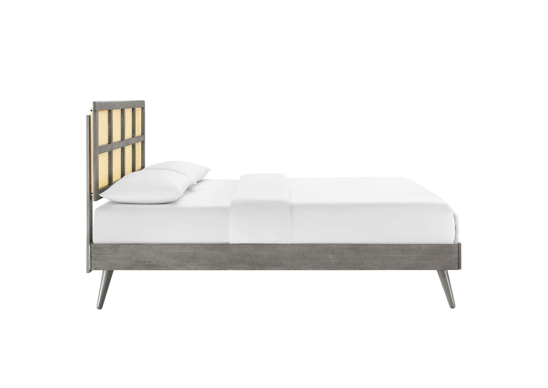 Gray Sidney Cane and Wood Queen Platform Bed With Splayed Legs,Modway