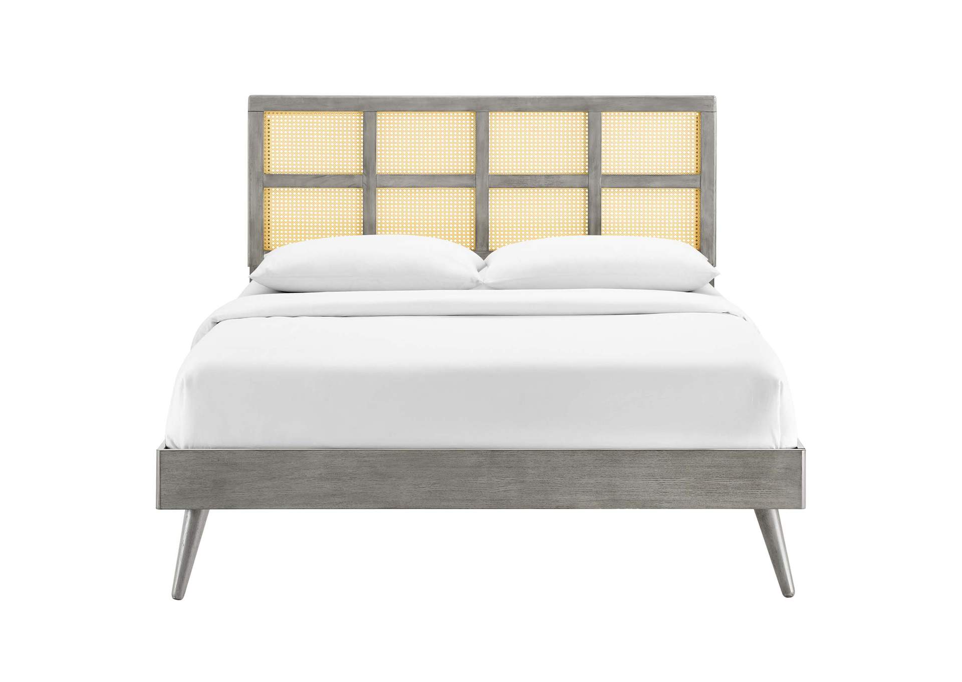 Gray Sidney Cane and Wood Queen Platform Bed With Splayed Legs,Modway