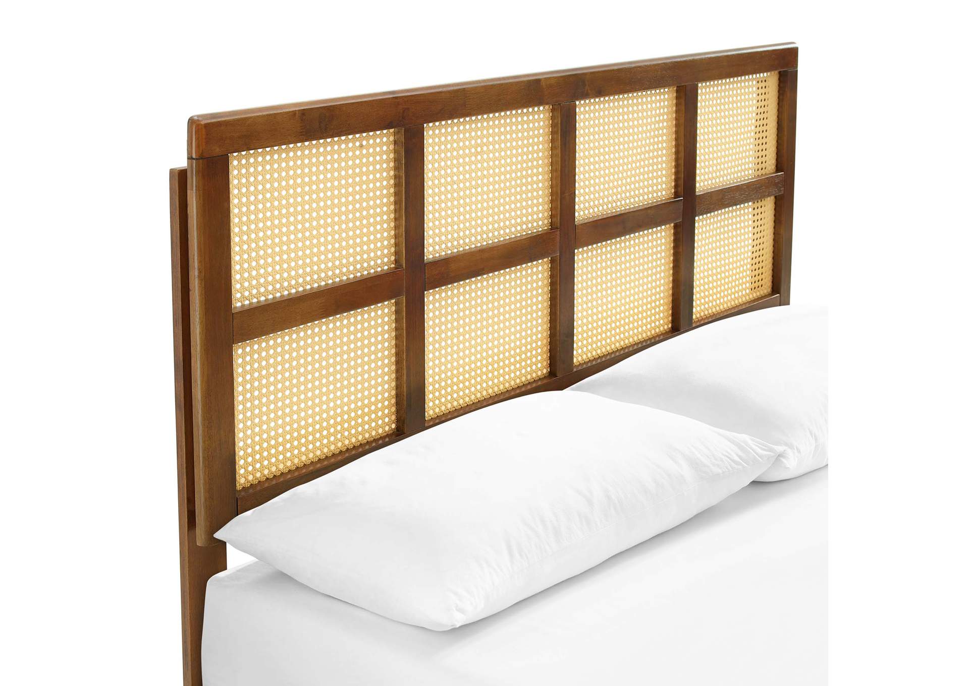 Walnut Sidney Cane and Wood Queen Platform Bed With Splayed Legs,Modway