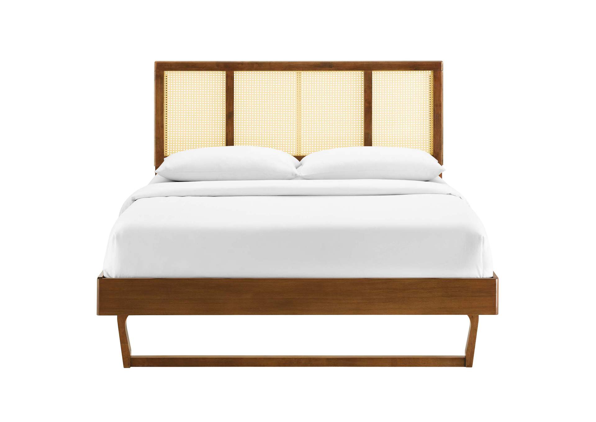 Walnut Kelsea Cane and Wood Queen Platform Bed With Angular Legs,Modway