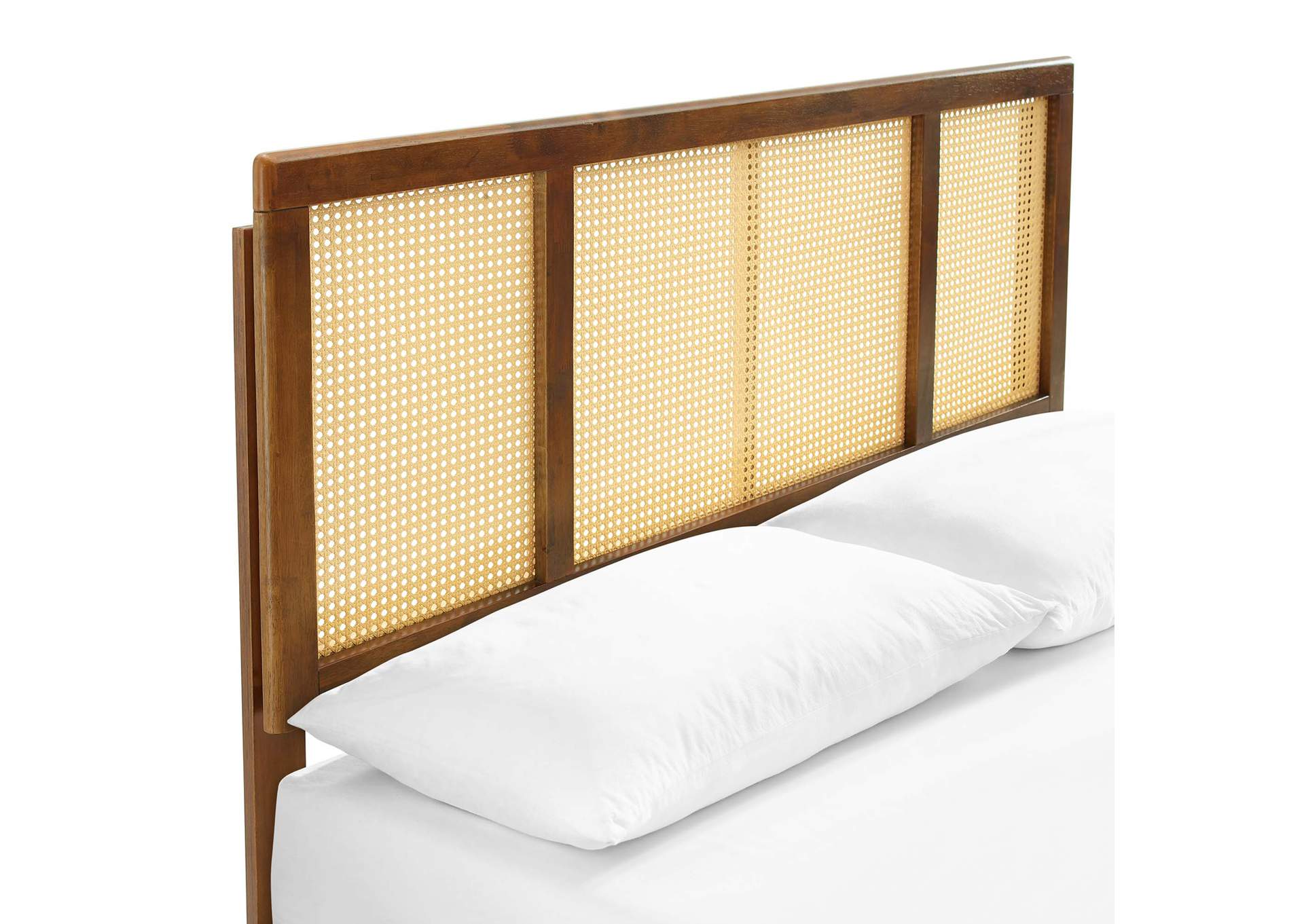 Walnut Kelsea Cane and Wood Queen Platform Bed With Angular Legs,Modway