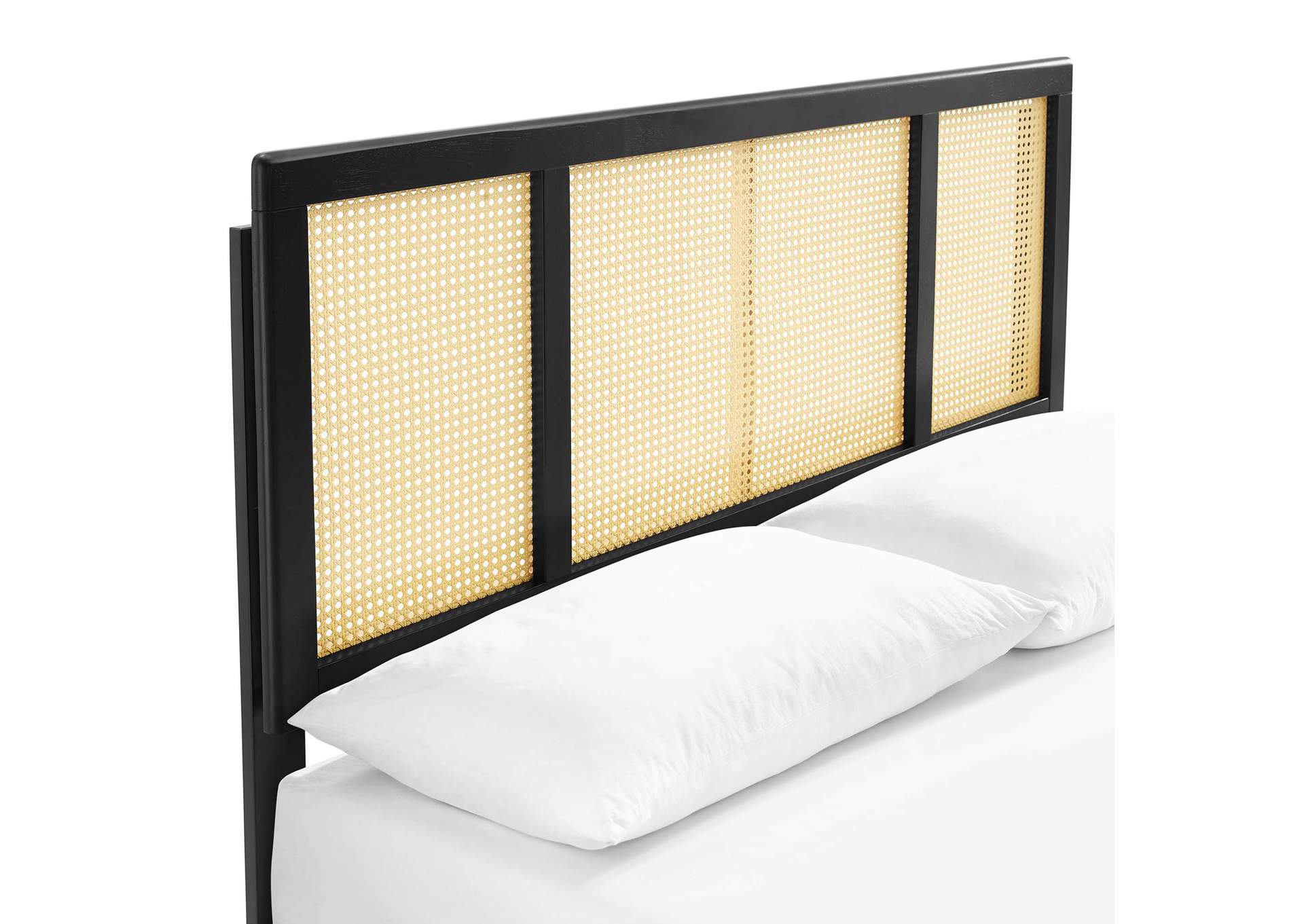 Black Kelsea Cane and Wood Queen Platform Bed With Splayed Legs,Modway