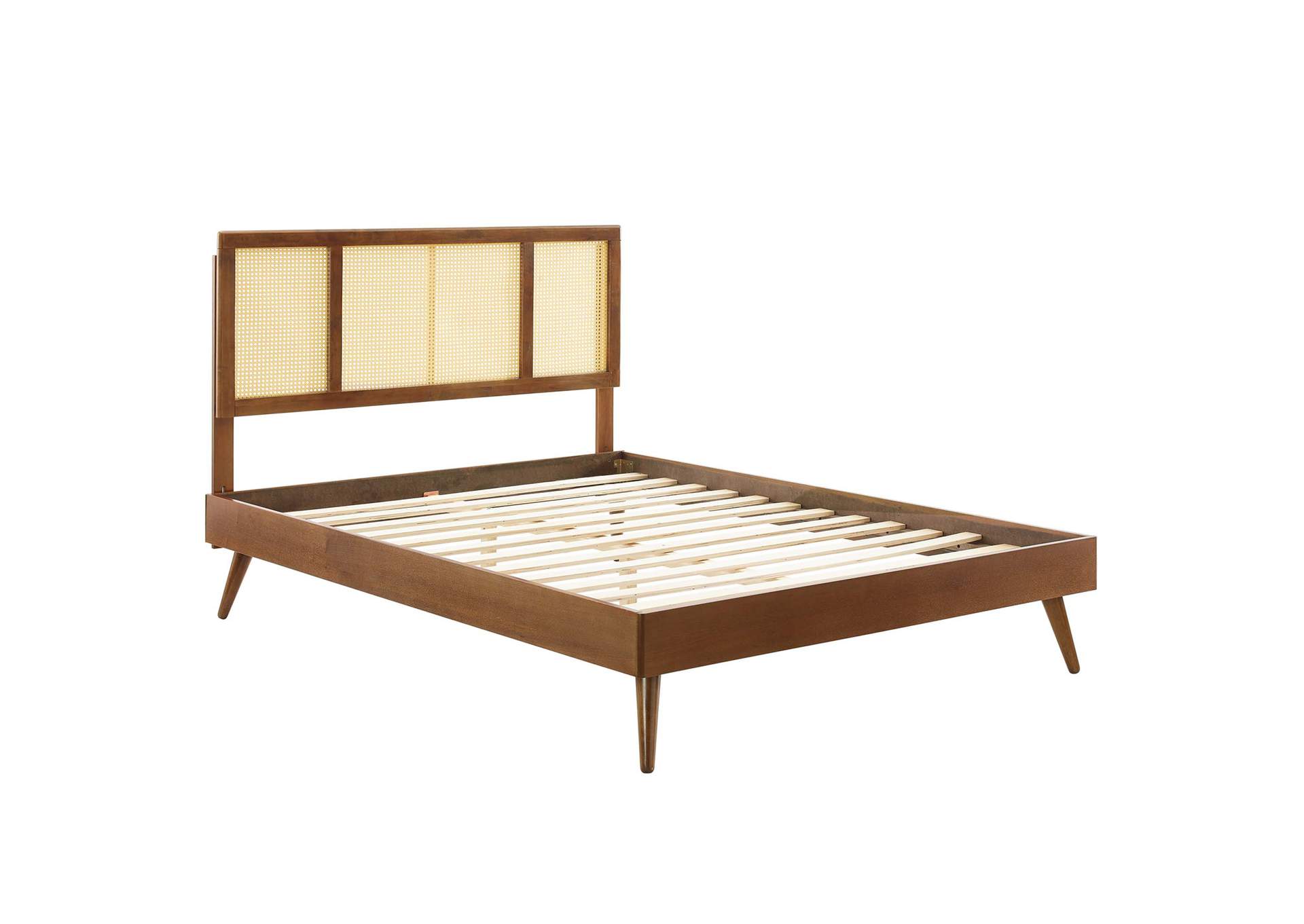 Walnut Kelsea Cane and Wood Queen Platform Bed With Splayed Legs,Modway