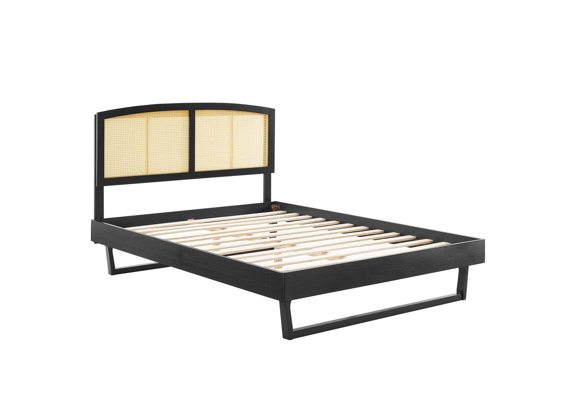 Black Sierra Cane and Wood Queen Platform Bed With Angular Legs,Modway