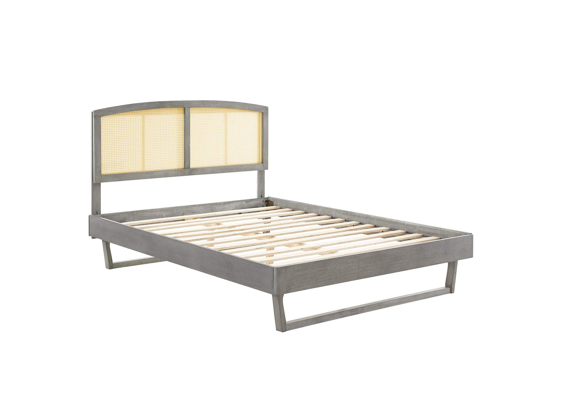 Gray Sierra Cane and Wood Queen Platform Bed With Angular Legs,Modway