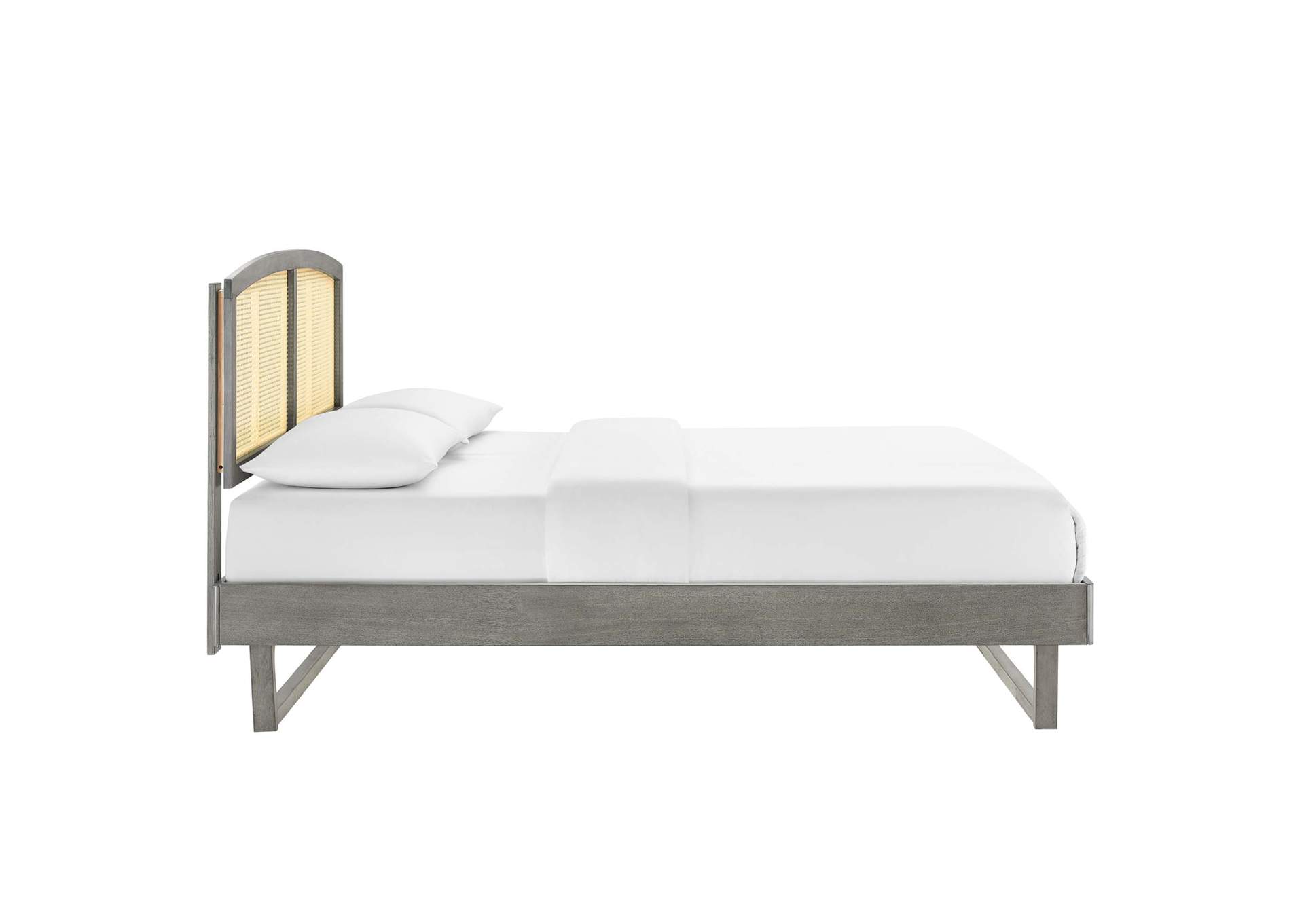 Gray Sierra Cane and Wood Queen Platform Bed With Angular Legs,Modway