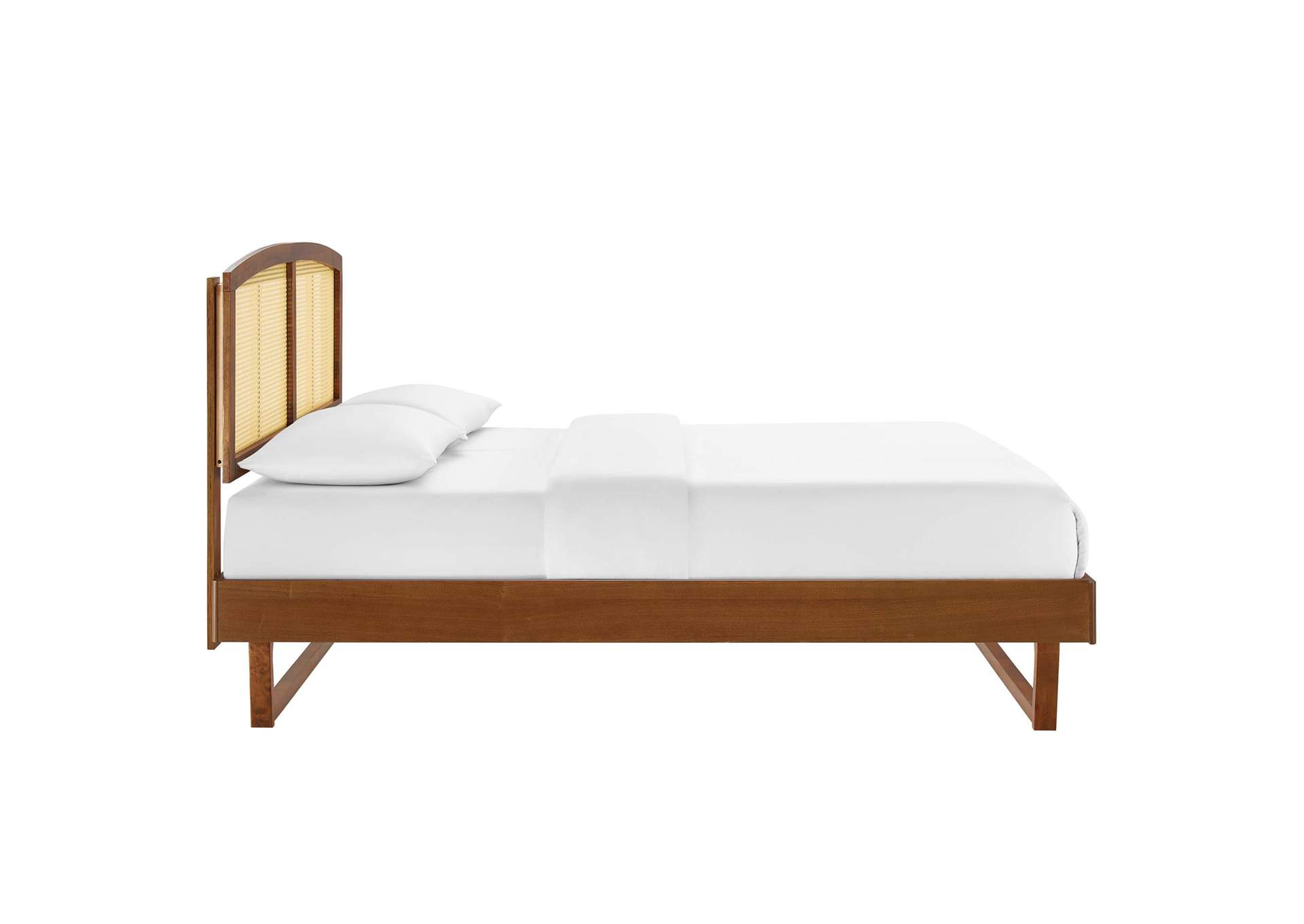 Walnut Sierra Cane and Wood Queen Platform Bed With Angular Legs,Modway