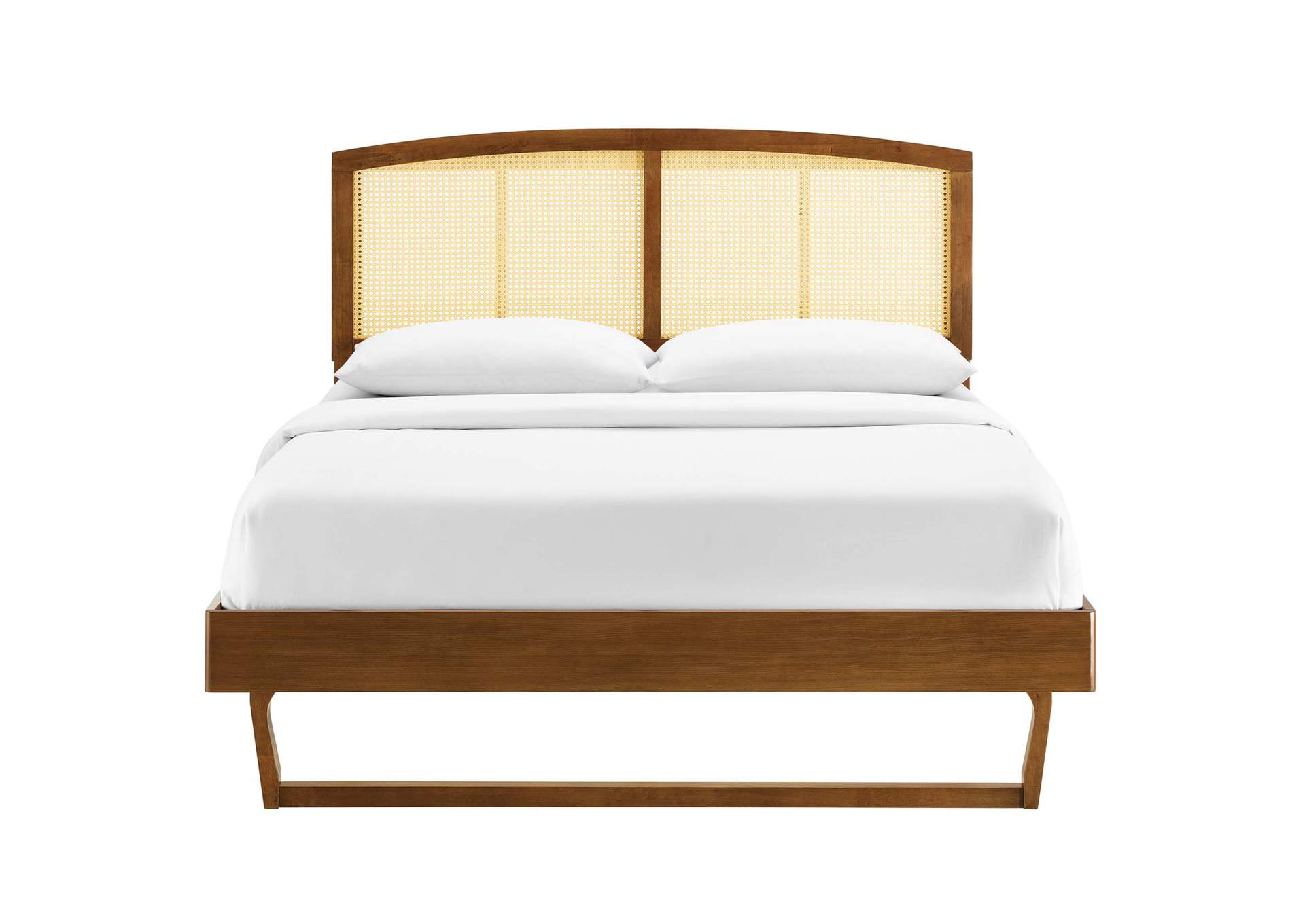 Walnut Sierra Cane and Wood Queen Platform Bed With Angular Legs,Modway