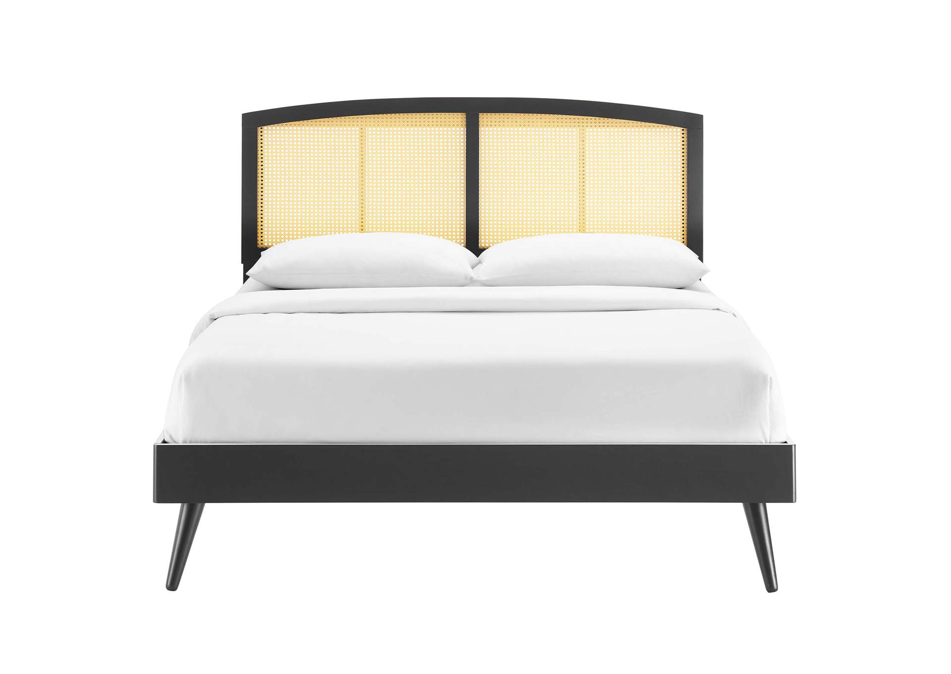 Black Sierra Cane and Wood Queen Platform Bed With Splayed Legs,Modway