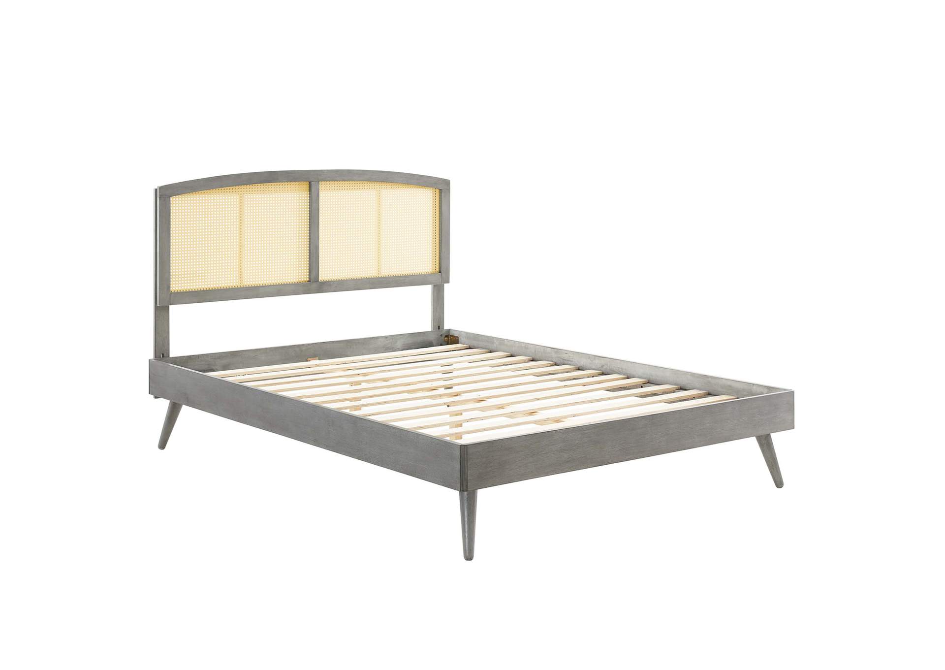 Gray Sierra Cane and Wood Queen Platform Bed With Splayed Legs,Modway