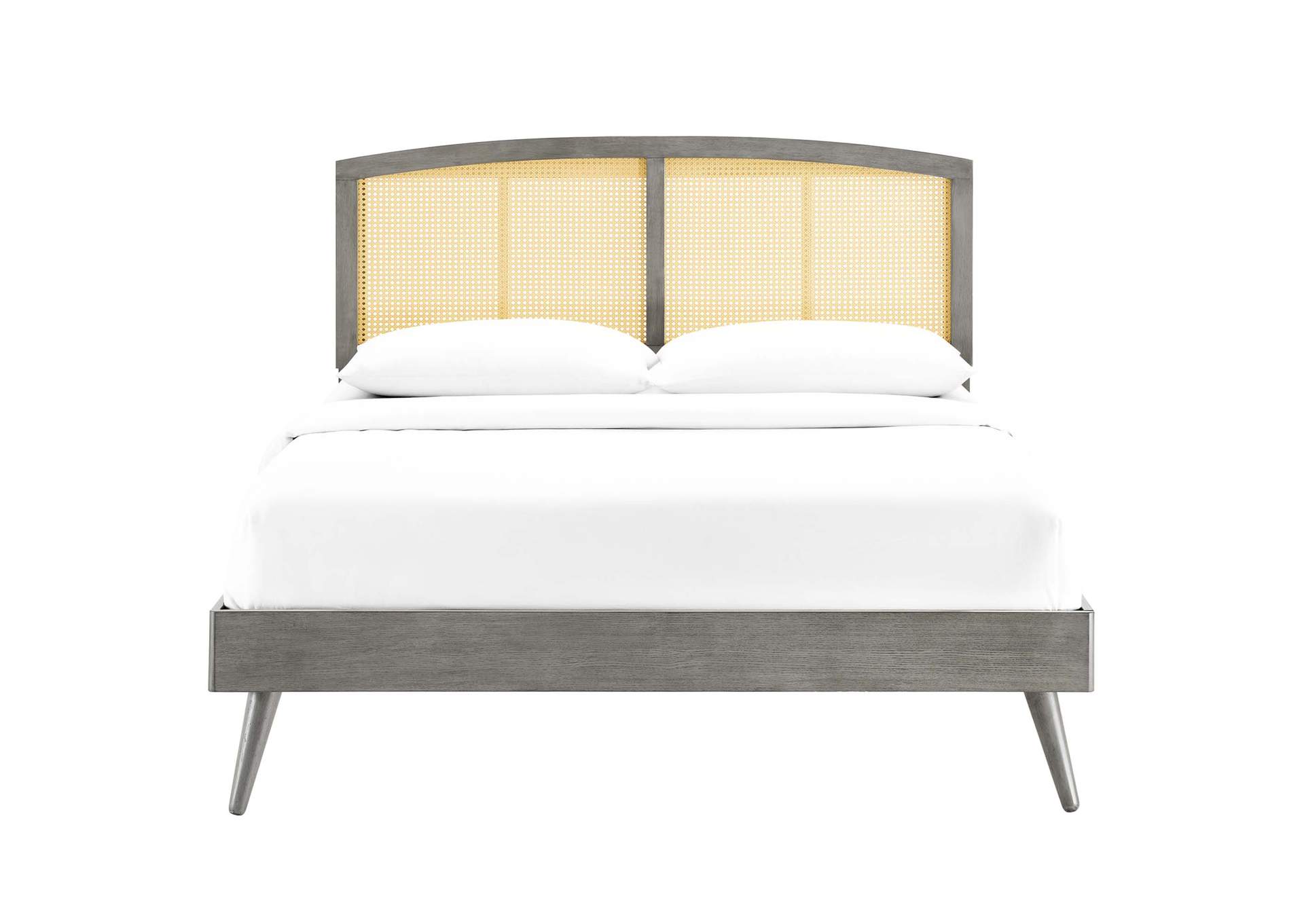 Gray Sierra Cane and Wood Queen Platform Bed With Splayed Legs,Modway