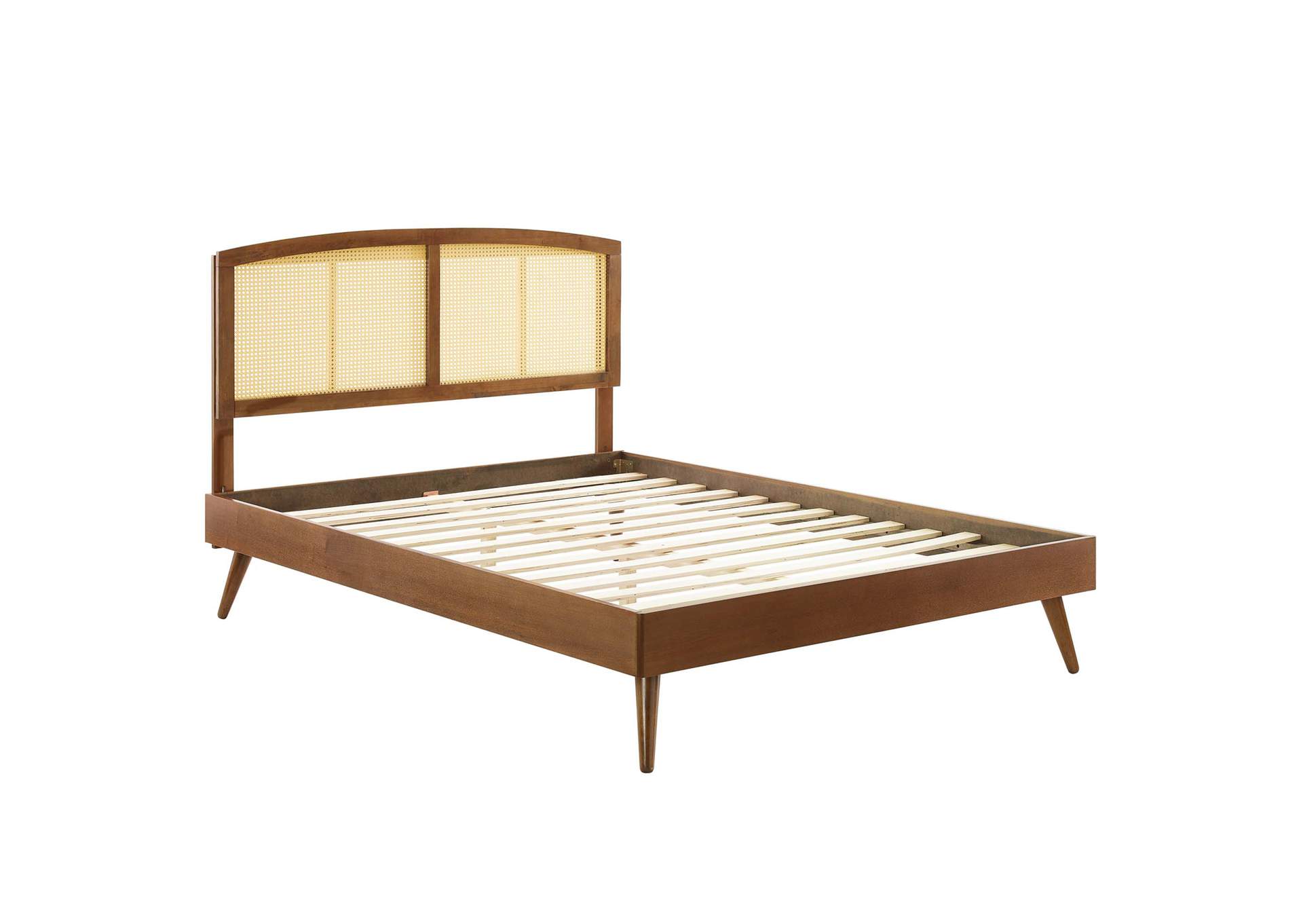 Walnut Sierra Cane and Wood Queen Platform Bed With Splayed Legs,Modway