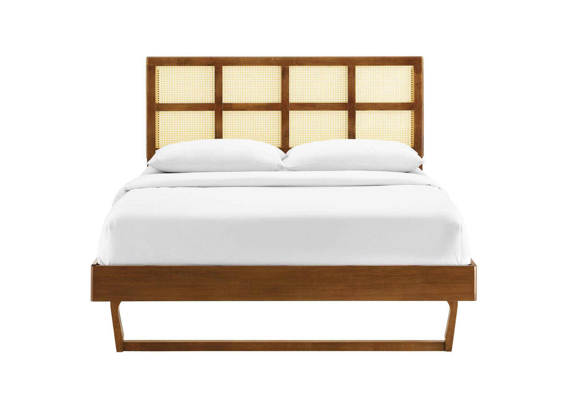 Walnut Sidney Cane and Wood King Platform Bed With Angular Legs,Modway