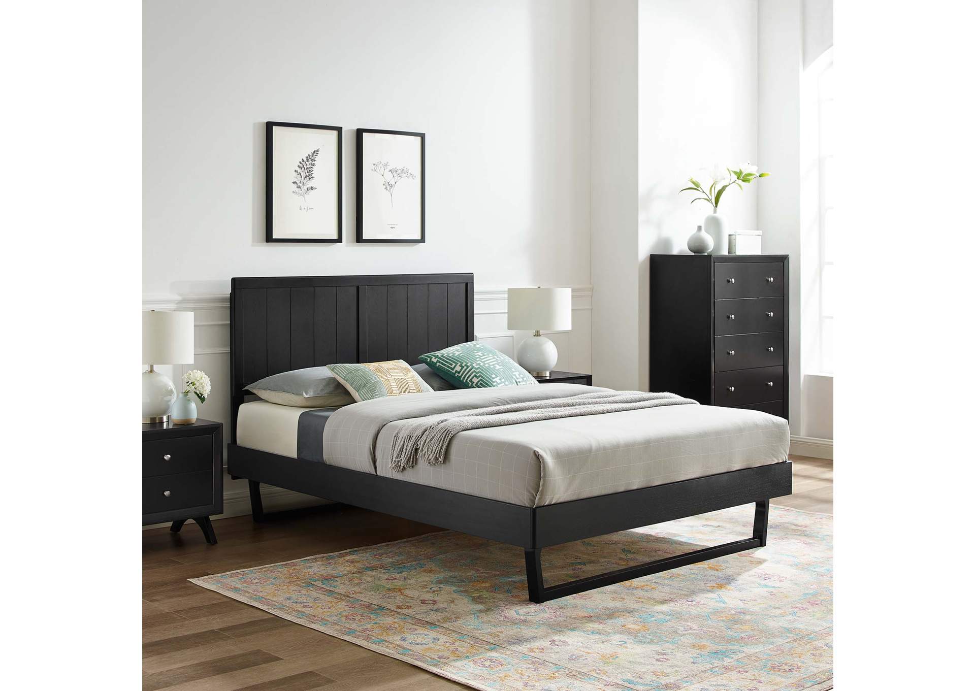 Black Alana Queen Wood Platform Bed With Angular Frame,Modway