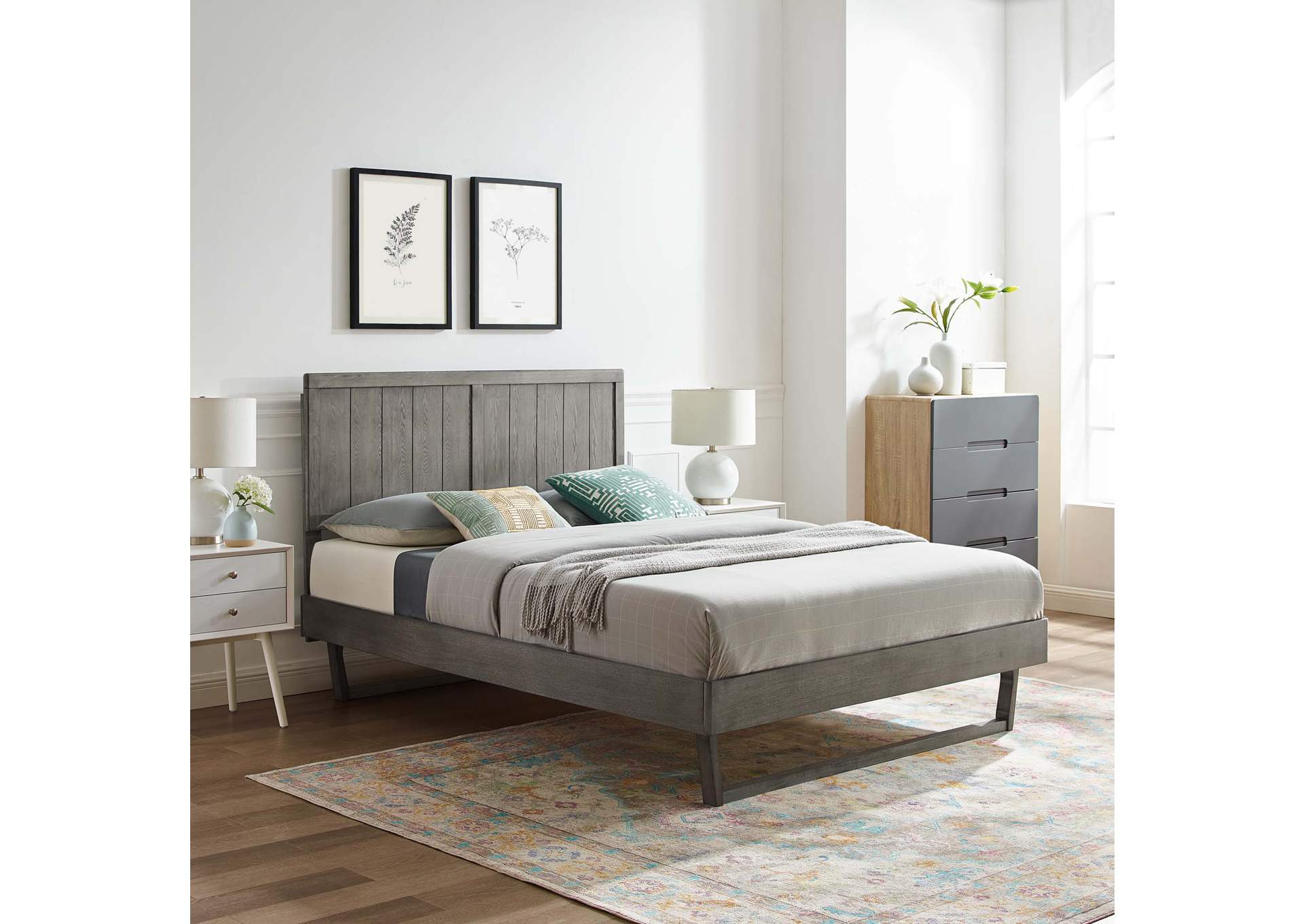 Gray Alana Queen Wood Platform Bed With Angular Frame,Modway