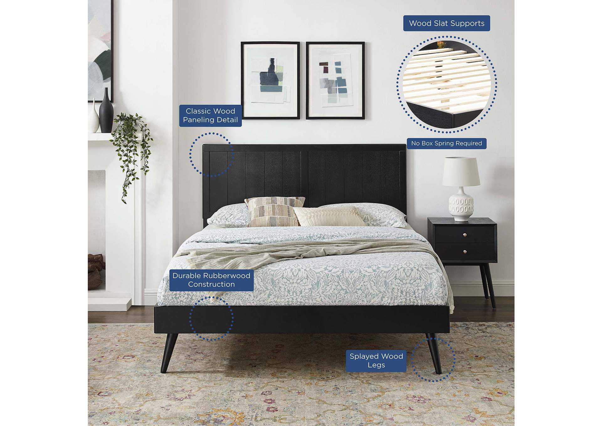Black Alana Queen Wood Platform Bed With Splayed Legs,Modway