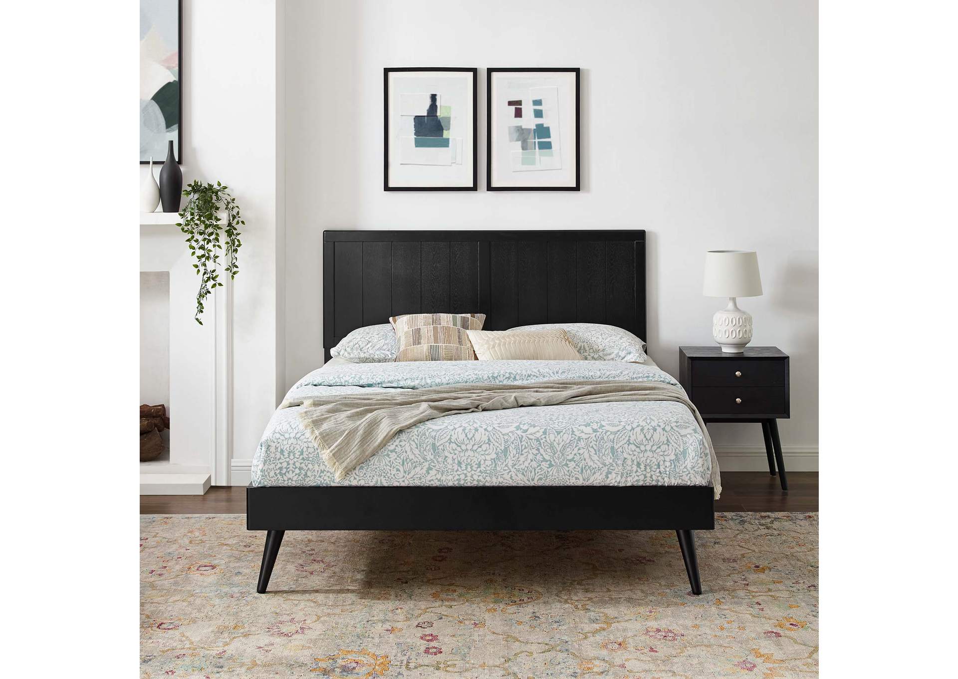 Black Alana Queen Wood Platform Bed With Splayed Legs,Modway