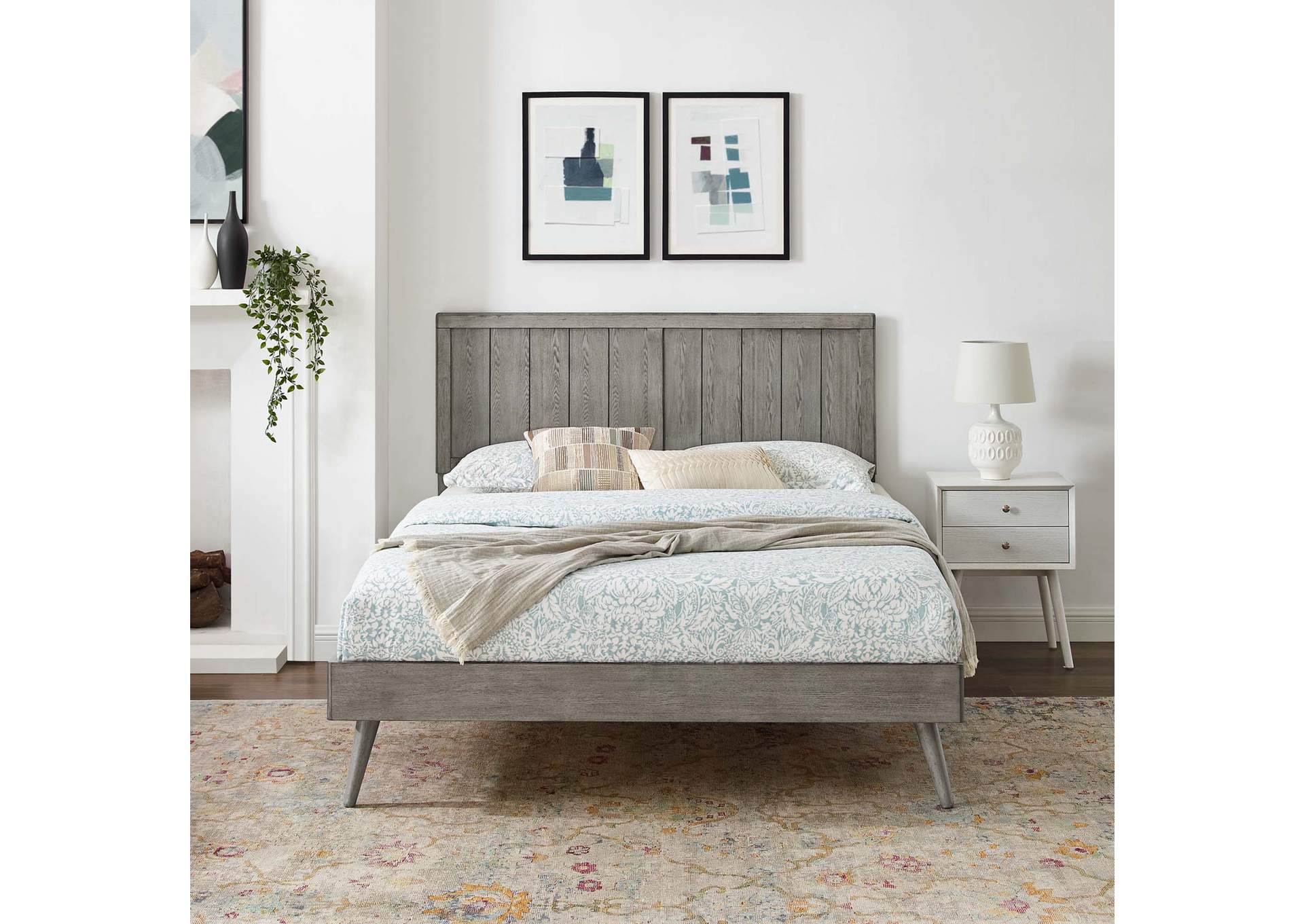 Gray Alana Queen Wood Platform Bed With Splayed Legs,Modway