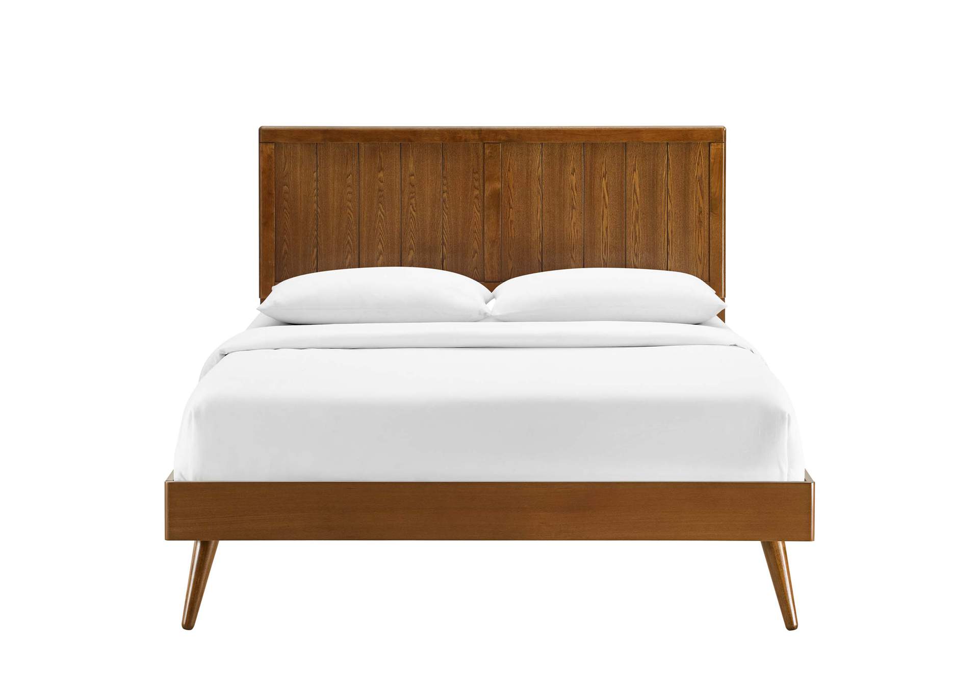 Walnut Alana Queen Wood Platform Bed With Splayed Legs,Modway
