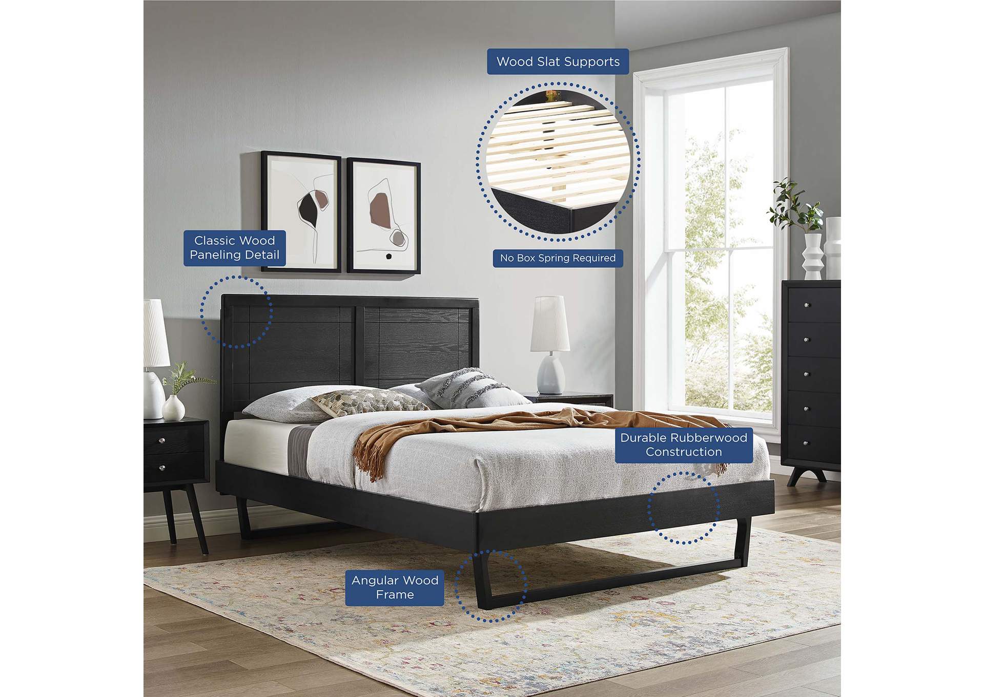 Black Marlee Queen Wood Platform Bed With Angular Frame,Modway