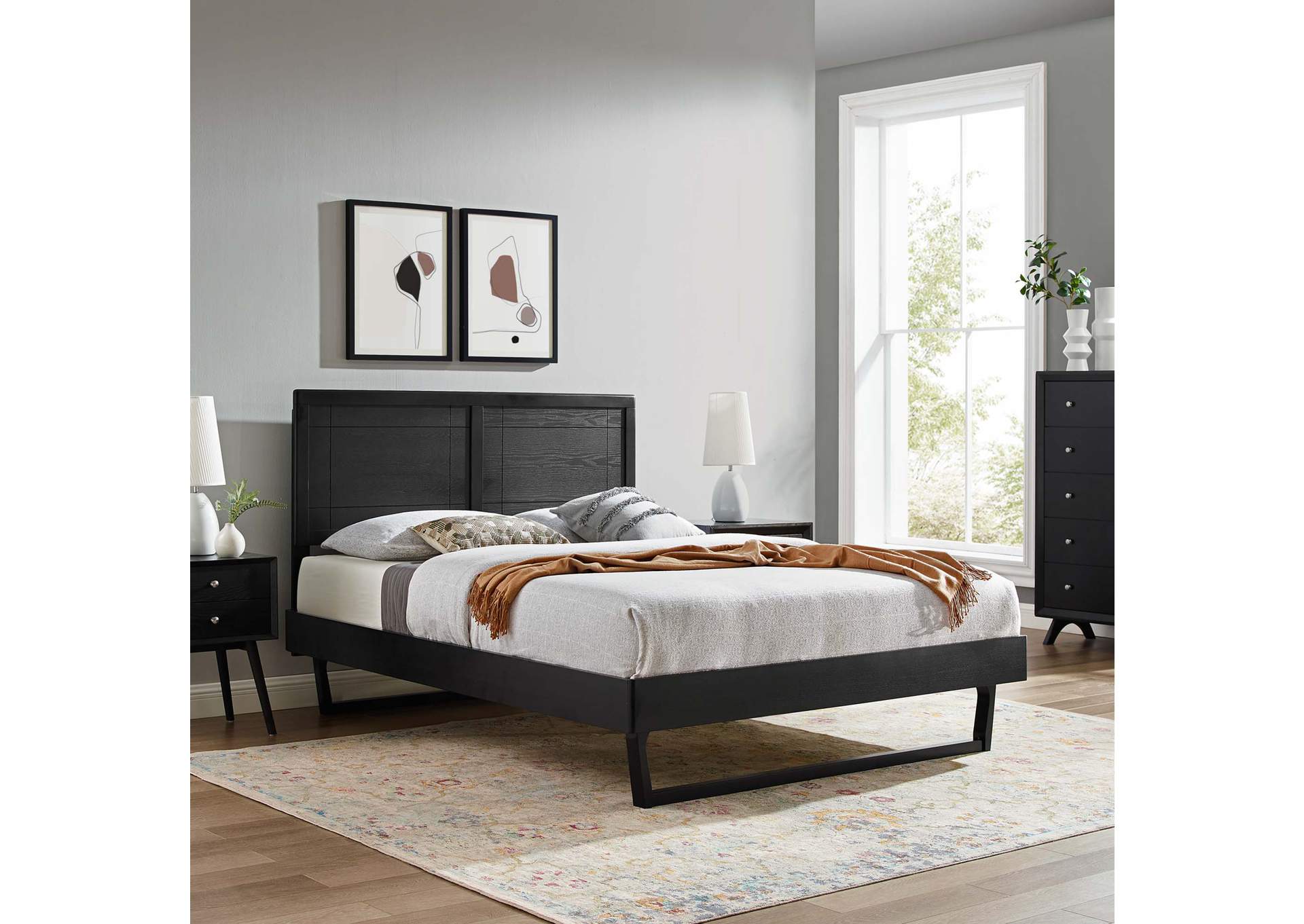 Black Marlee Queen Wood Platform Bed With Angular Frame,Modway