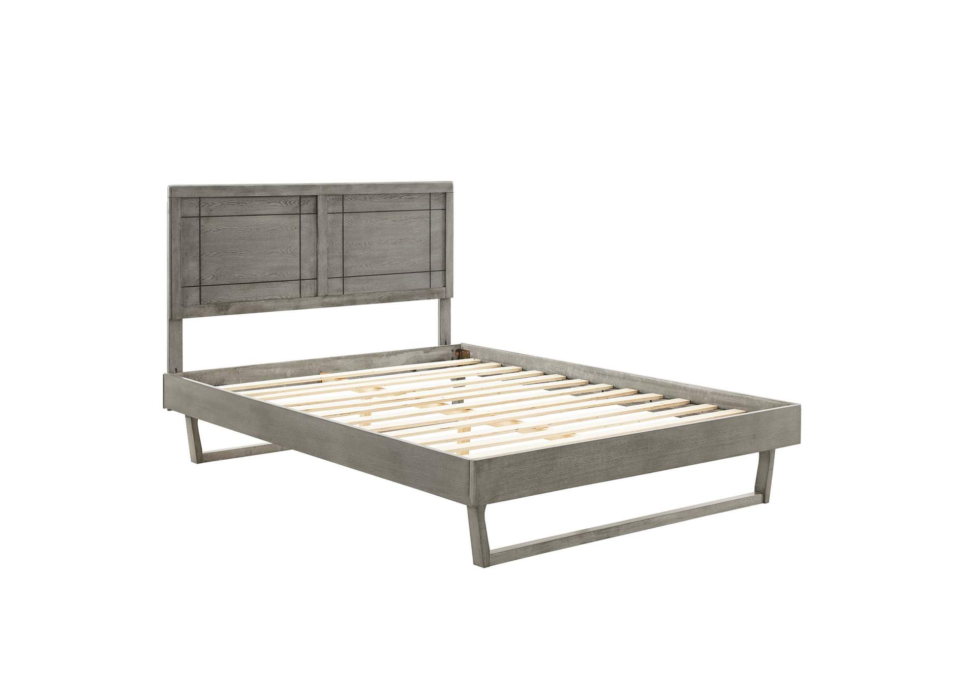 Gray Marlee Queen Wood Platform Bed With Angular Frame,Modway