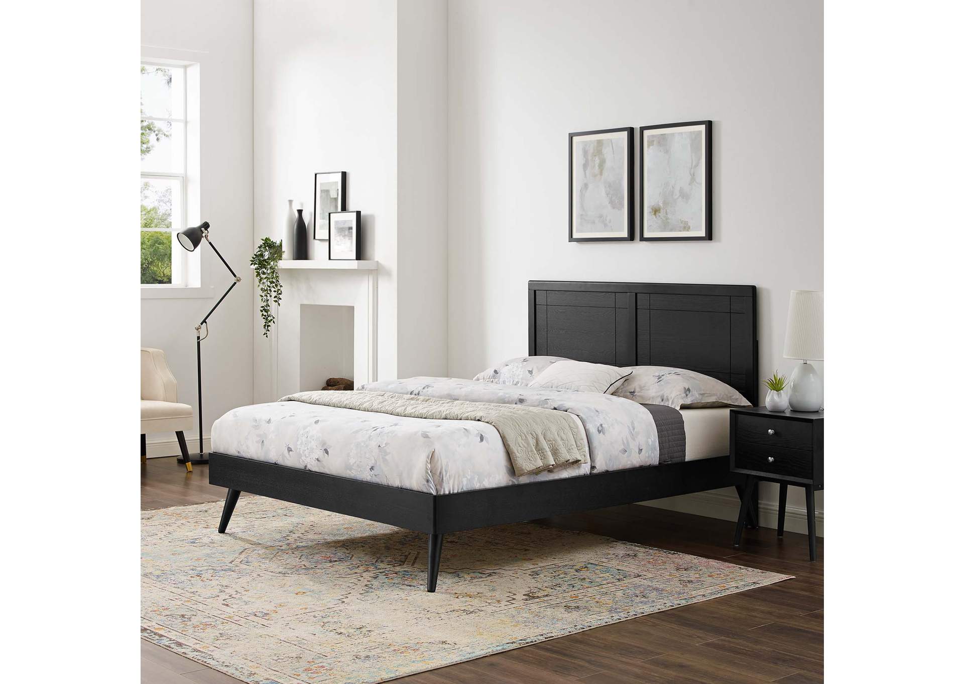 Black Marlee Queen Wood Platform Bed With Splayed Legs,Modway