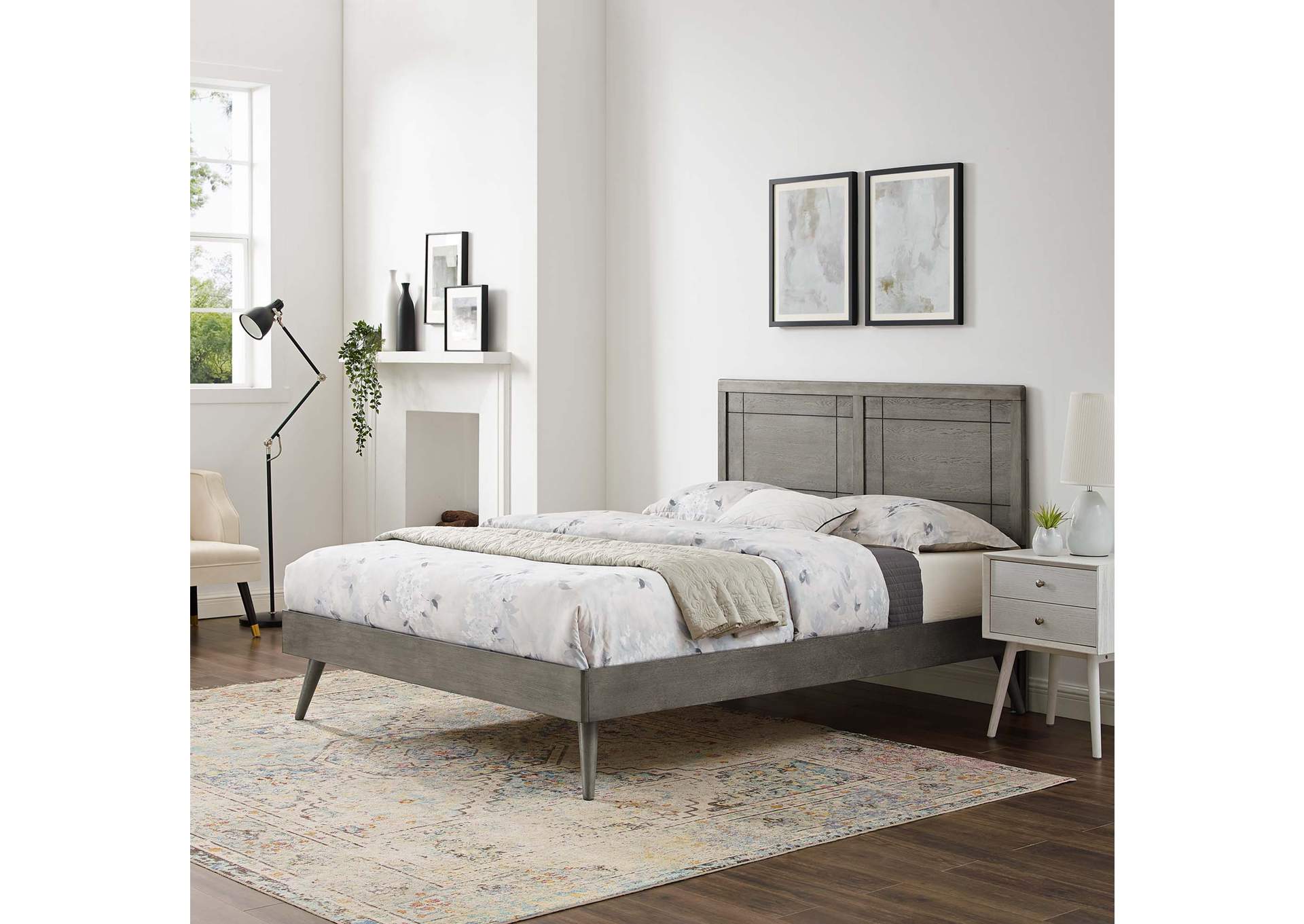 Gray Marlee Queen Wood Platform Bed With Splayed Legs,Modway